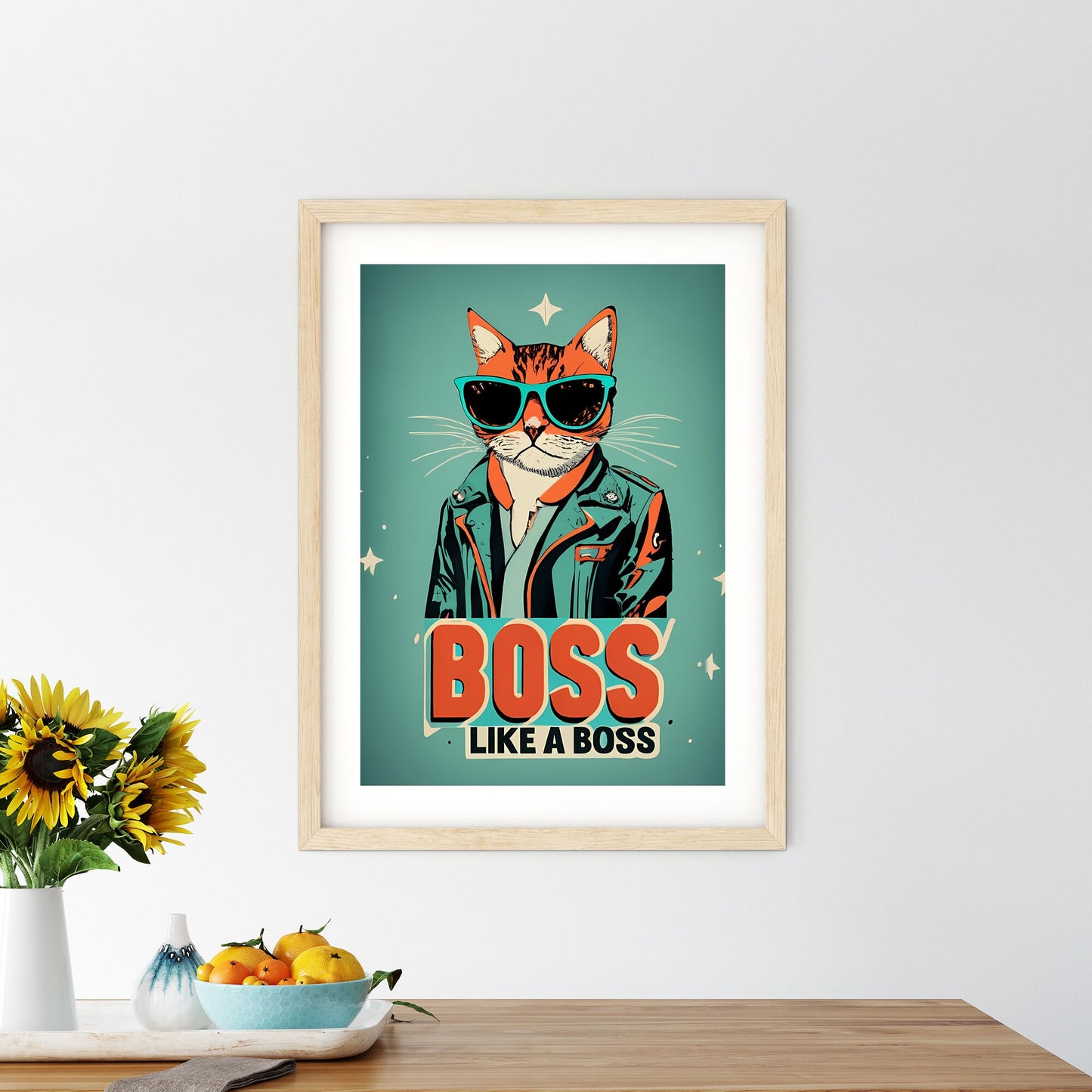 Boss Like A Boss - A Cat Wearing Sunglasses And A Jacket Art Print Default Title