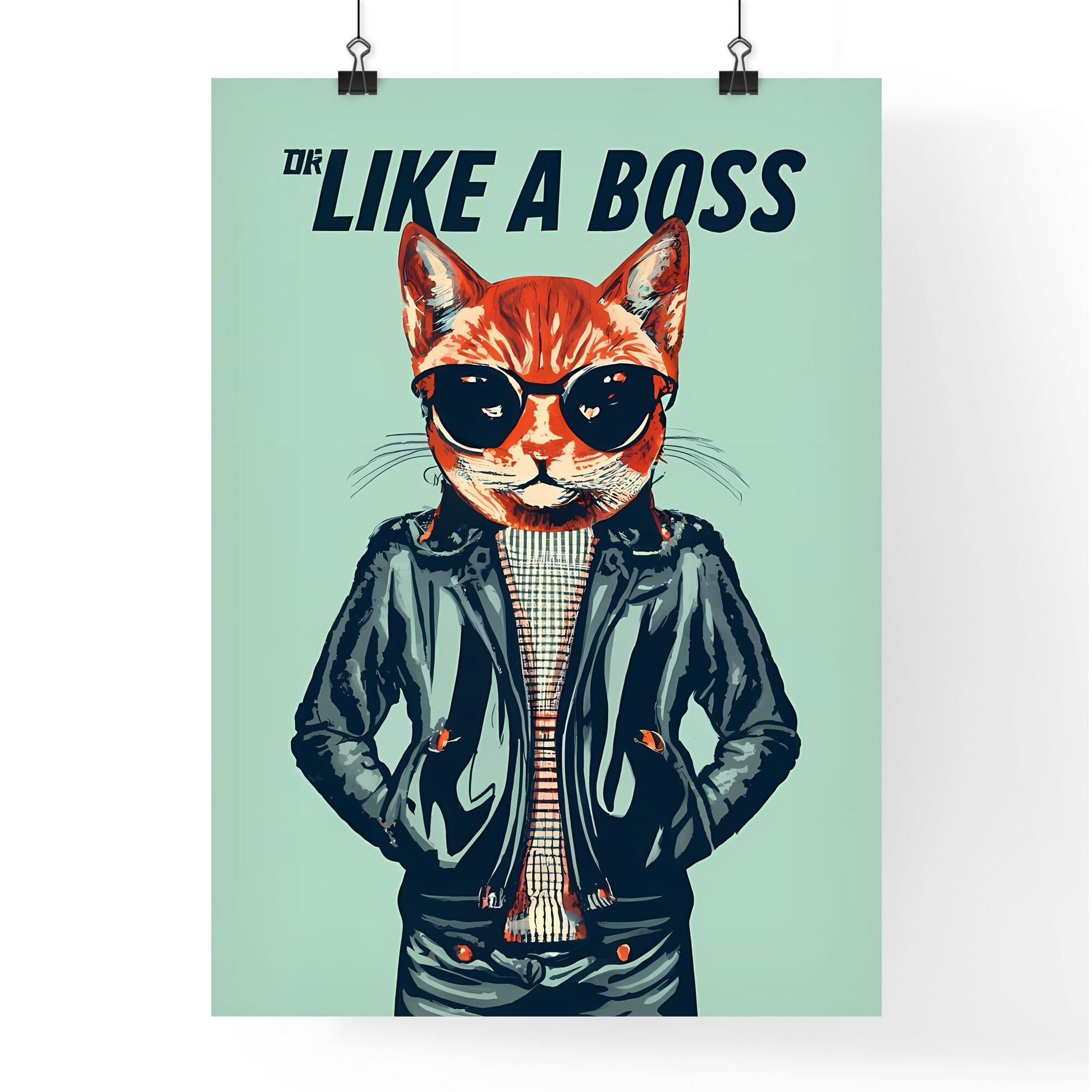 Like A Boss - A Cat Wearing Sunglasses And A Leather Jacket Art Print Default Title