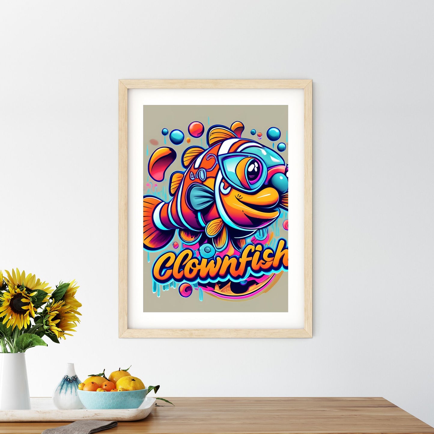 Clownfish - A Colorful Cartoon Fish With Goggles Art Print Default Title