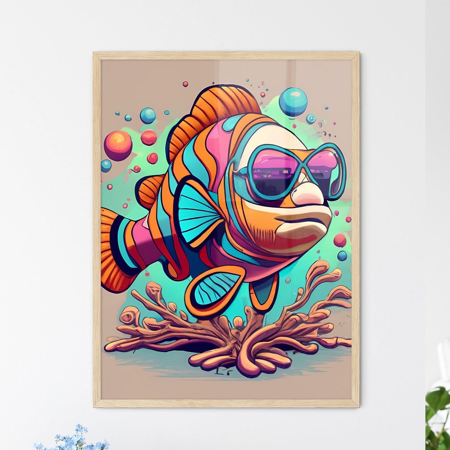 A Cartoon Of A Fish Wearing Sunglasses Art Print Default Title