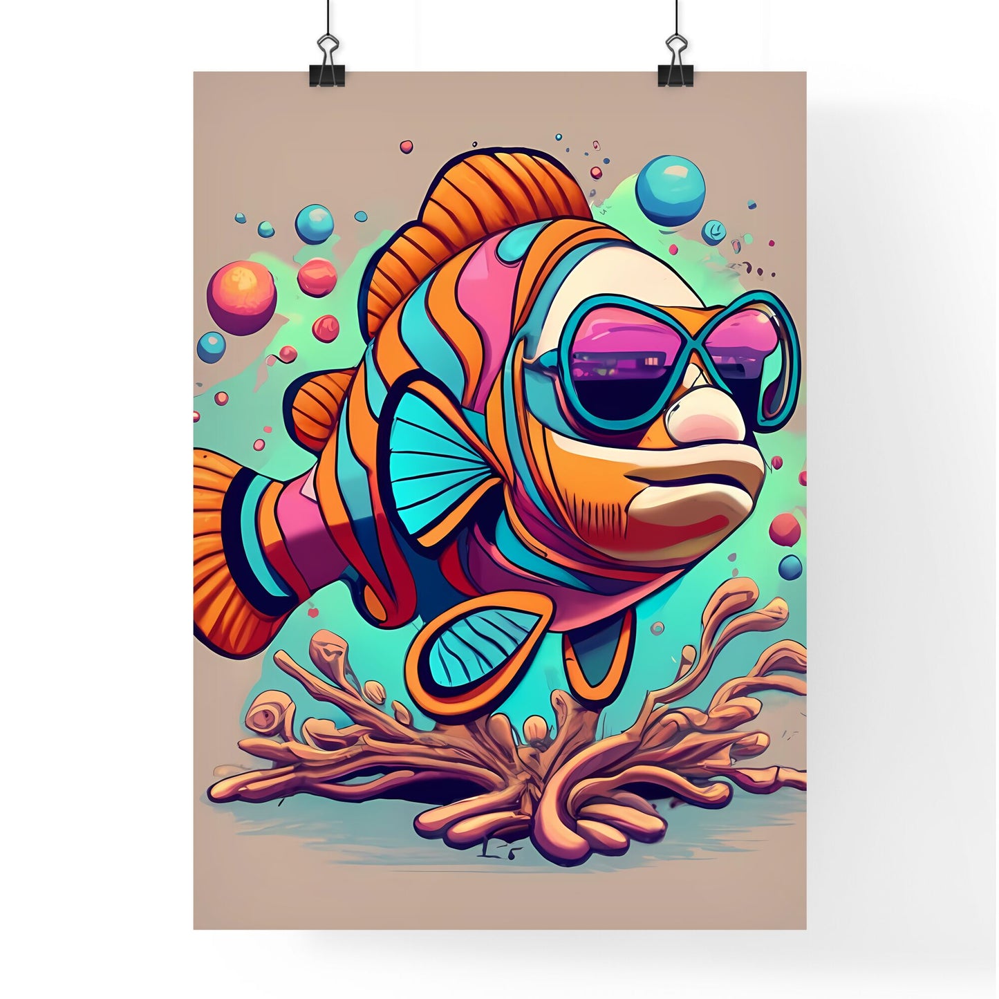 A Cartoon Of A Fish Wearing Sunglasses Art Print Default Title