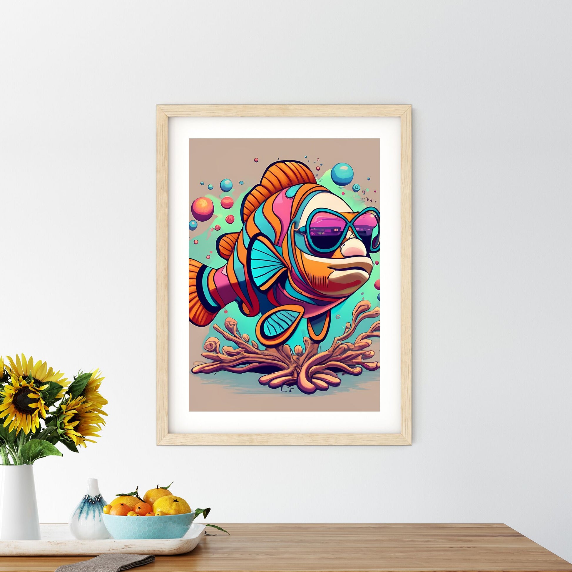 A Cartoon Of A Fish Wearing Sunglasses Art Print Default Title