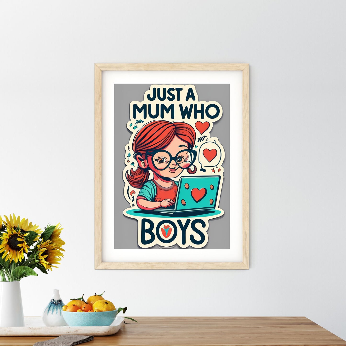 Just A Mom Who Loves Boys - A Sticker Of A Girl Using A Laptop Art Print Default Title