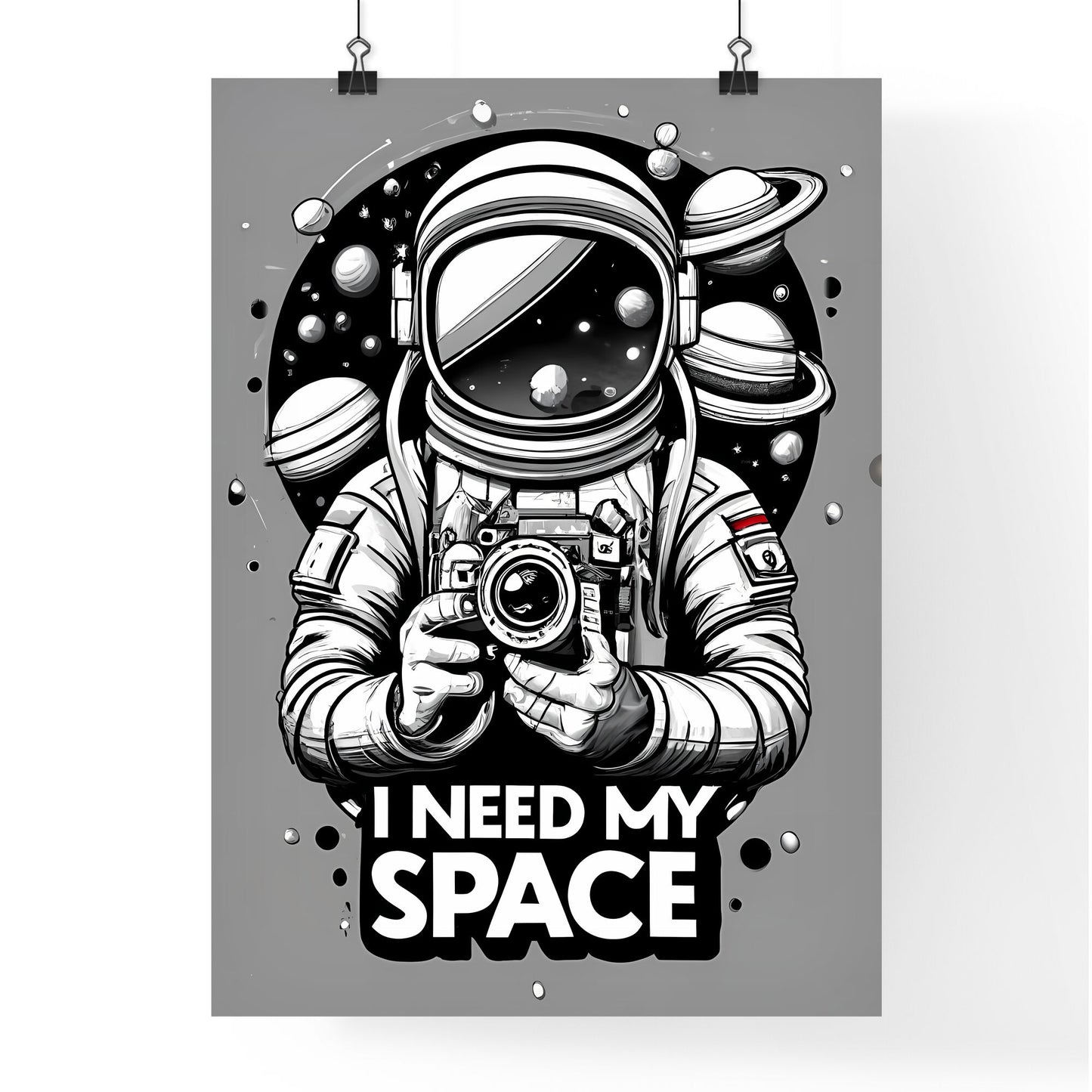 I Need My Space - A Drawing Of An Astronaut Holding A Camera Art Print Default Title