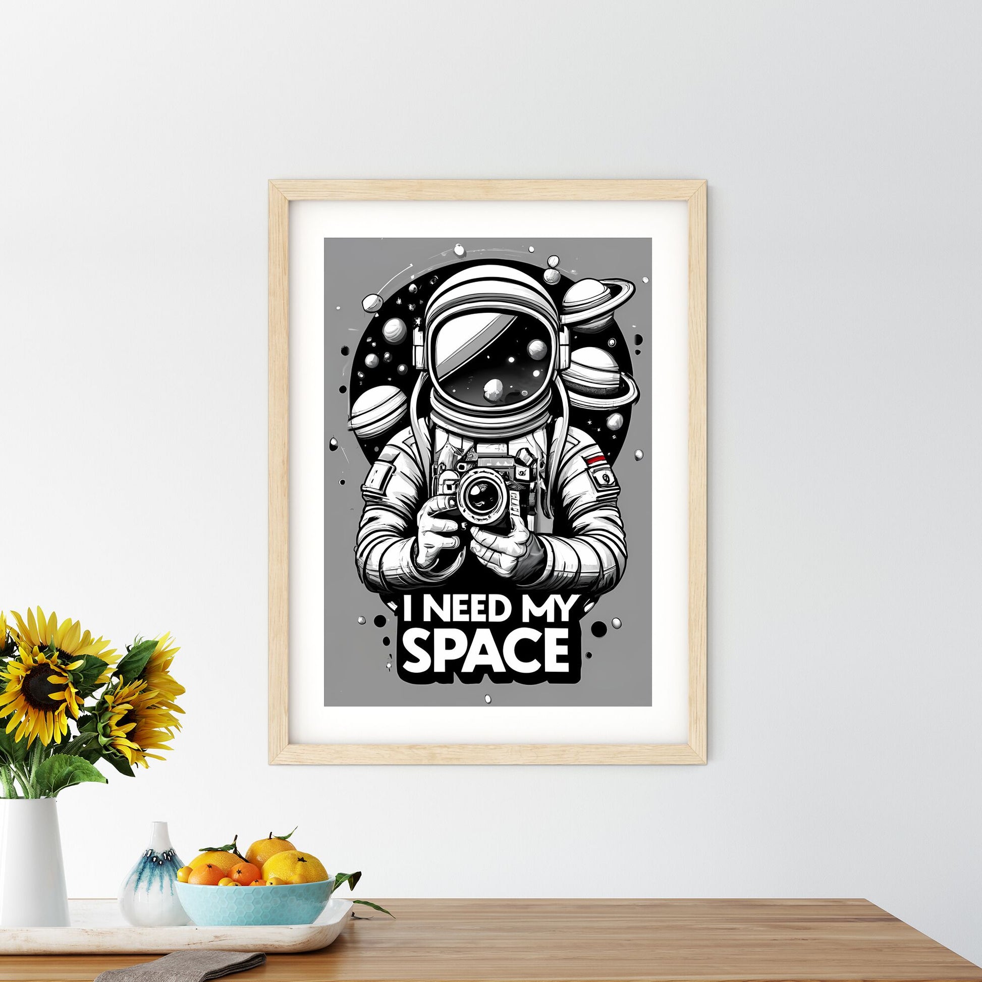 I Need My Space - A Drawing Of An Astronaut Holding A Camera Art Print Default Title