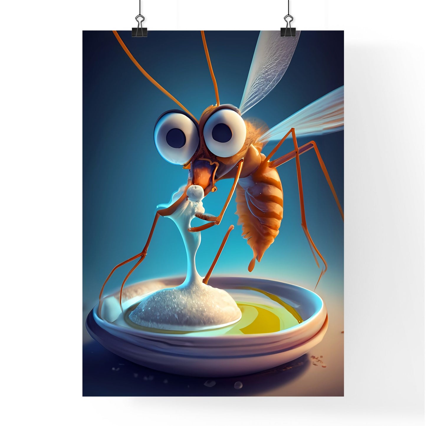 A Cartoon Of A Mosquito Eating A White Object Art Print Default Title