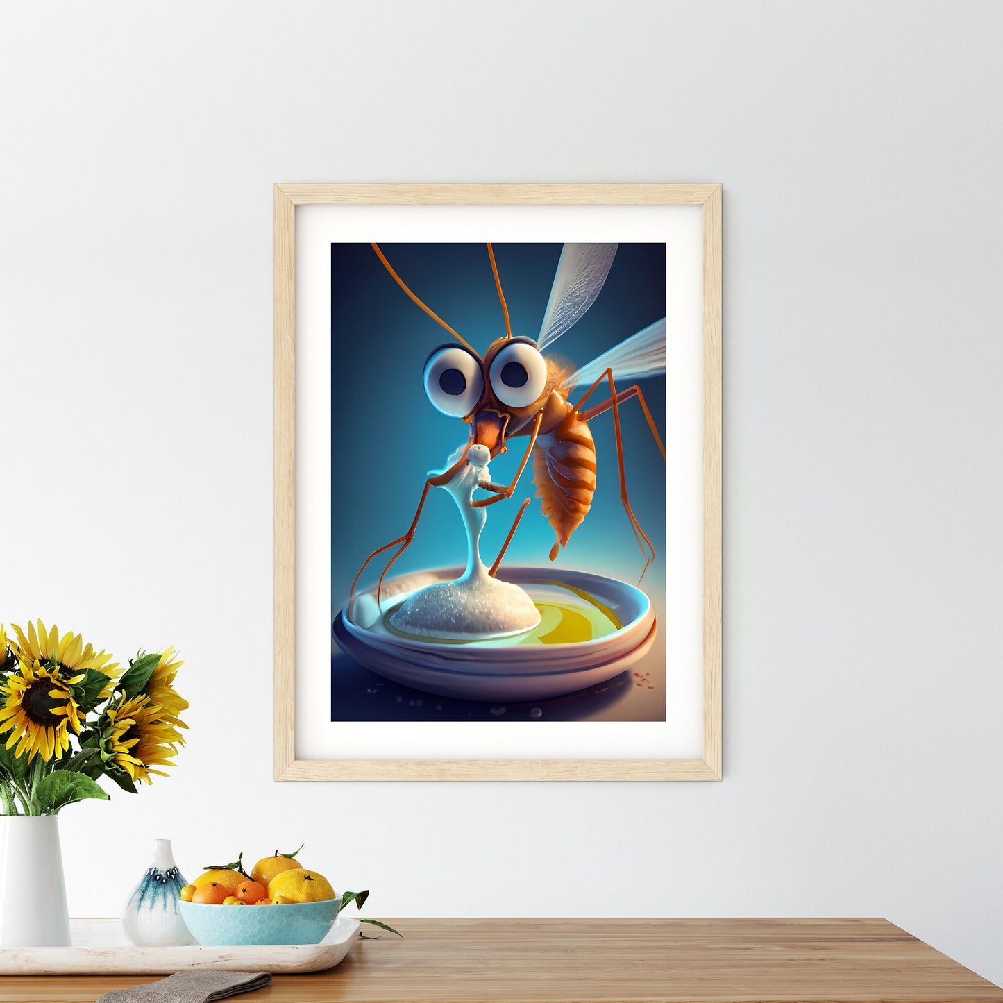 A Cartoon Of A Mosquito Eating A White Object Art Print Default Title