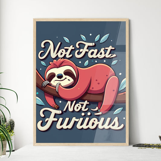 Not Fast, Not Furious - A Cartoon Sloth On A Tree Branch Art Print Default Title