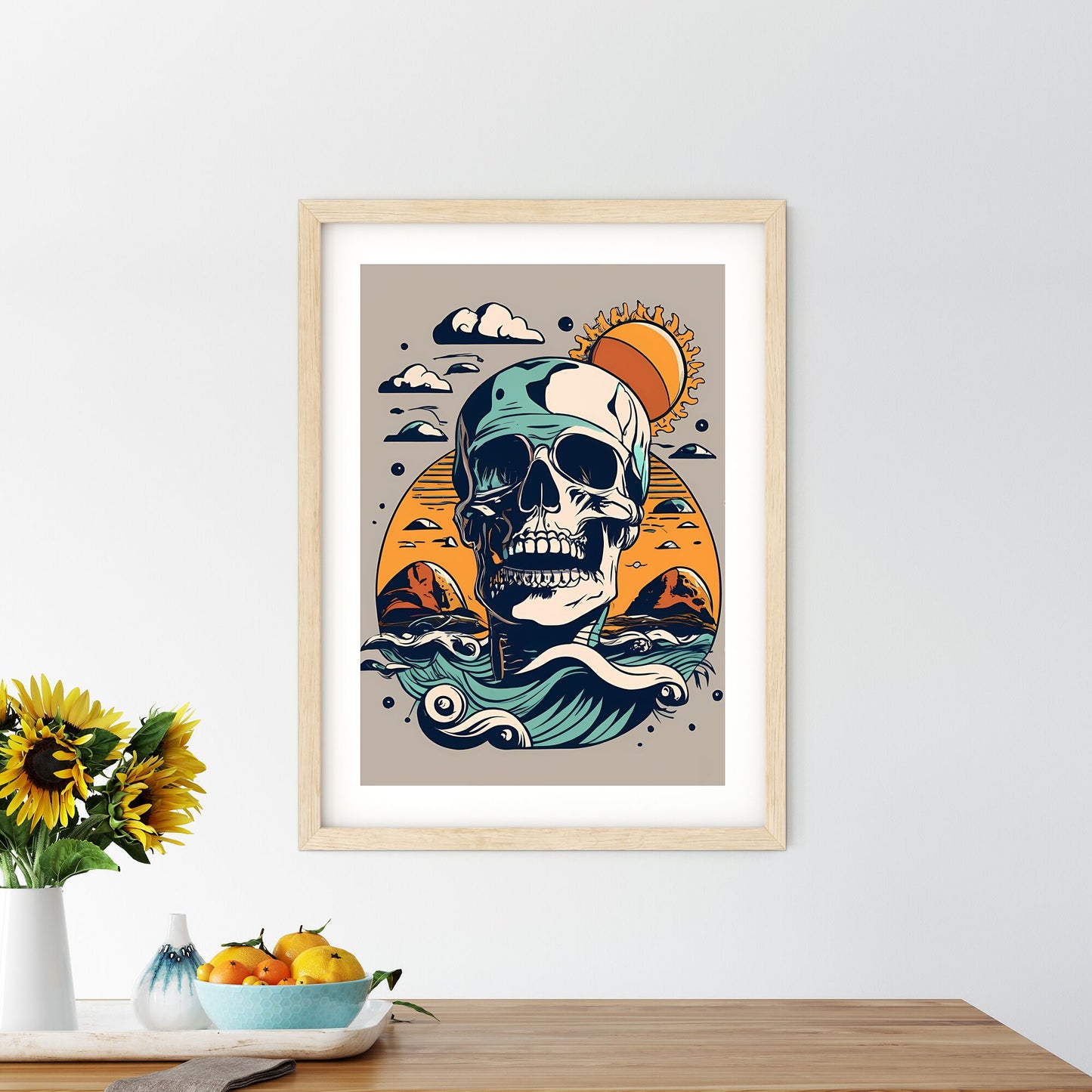 A Skull With Waves And Sun Art Print Default Title