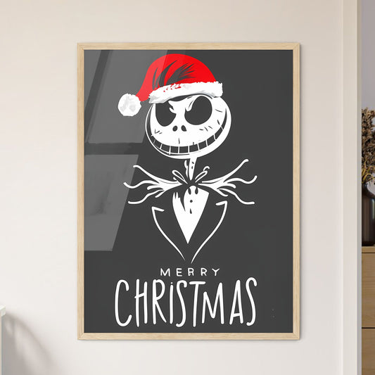 Merry Christmas - A White Text On A Black Background With A Cartoon Character Wearing A Santa Hat Art Print Default Title