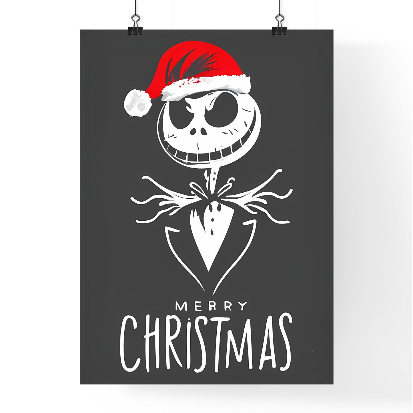 Merry Christmas - A White Text On A Black Background With A Cartoon Character Wearing A Santa Hat Art Print Default Title