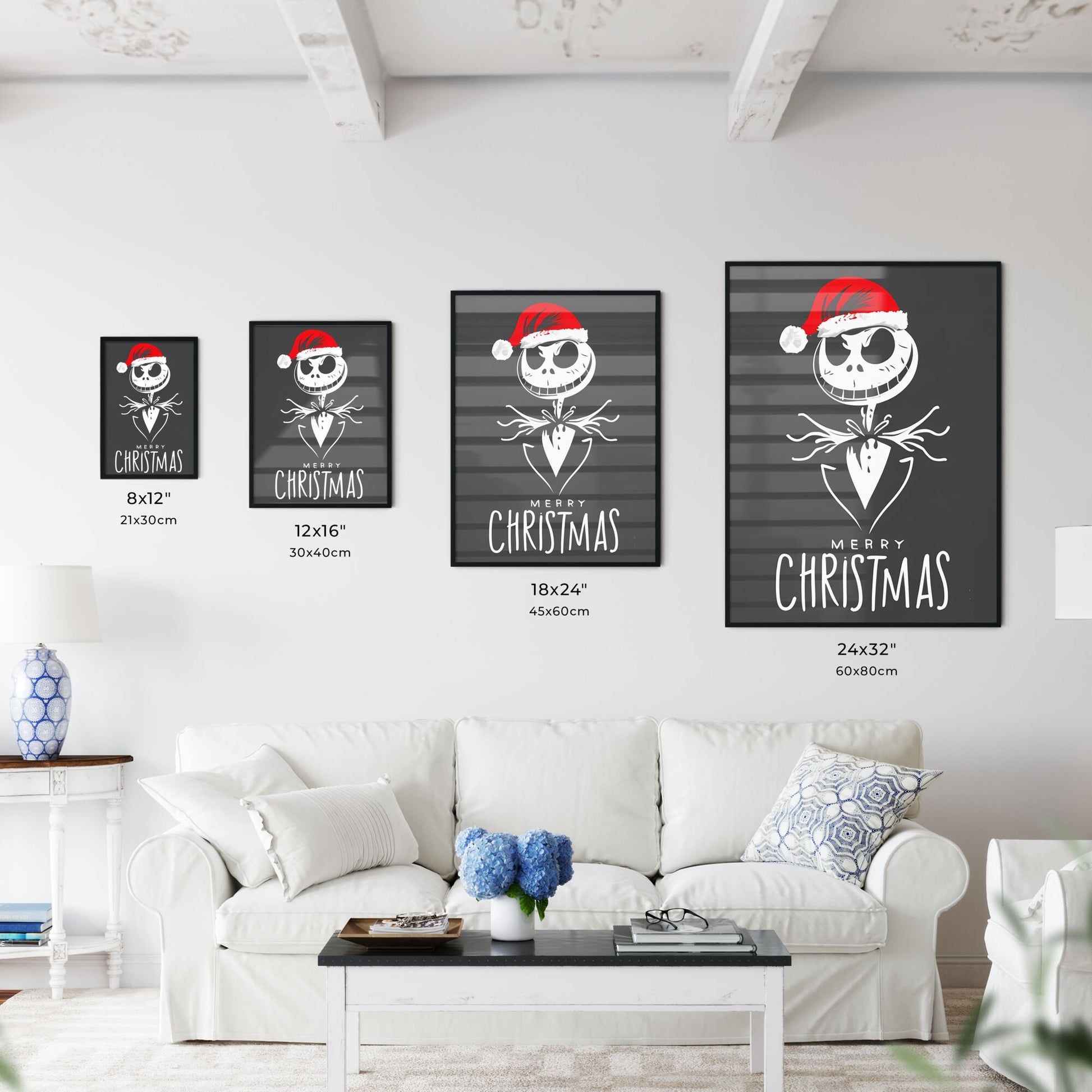 Merry Christmas - A White Text On A Black Background With A Cartoon Character Wearing A Santa Hat Art Print Default Title