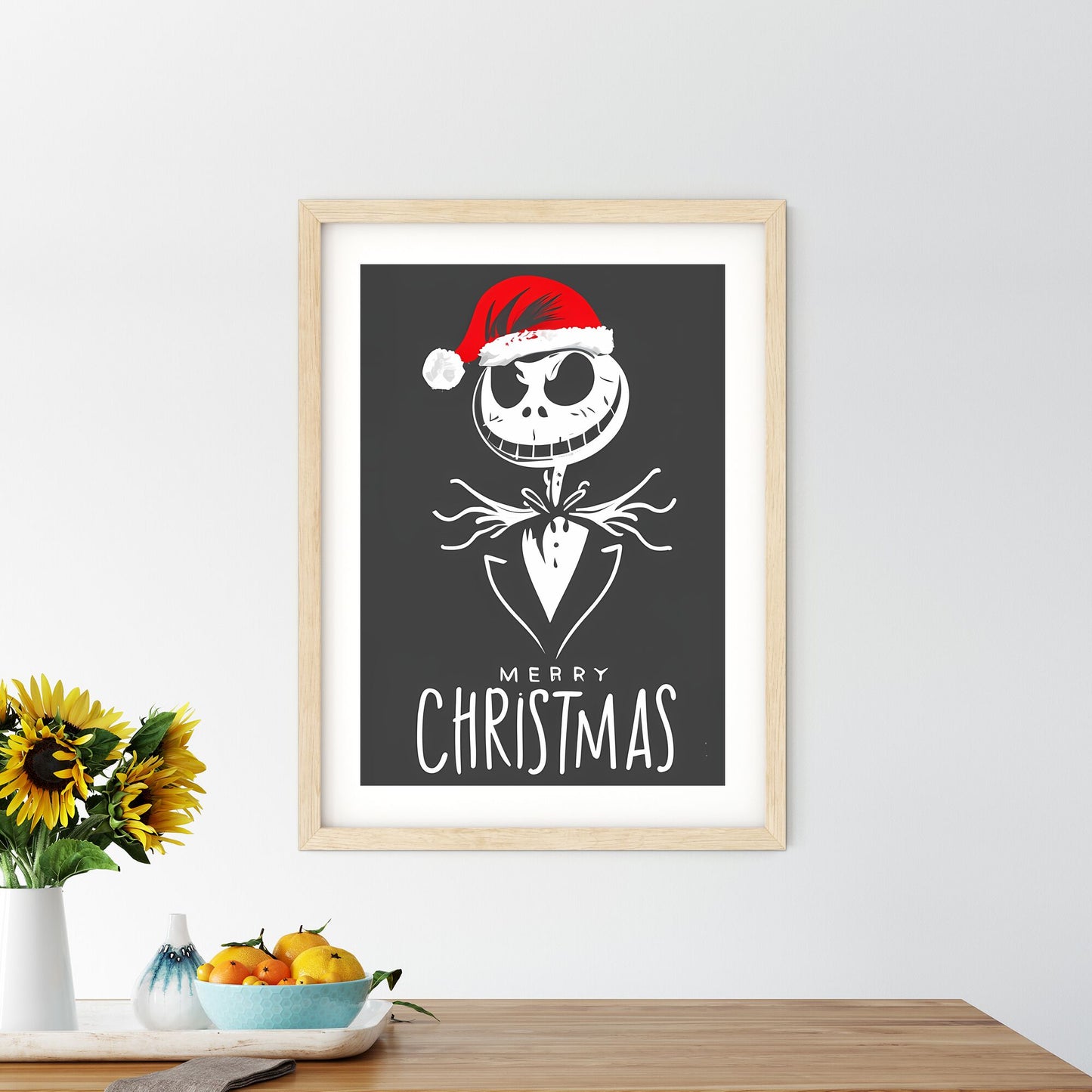 Merry Christmas - A White Text On A Black Background With A Cartoon Character Wearing A Santa Hat Art Print Default Title