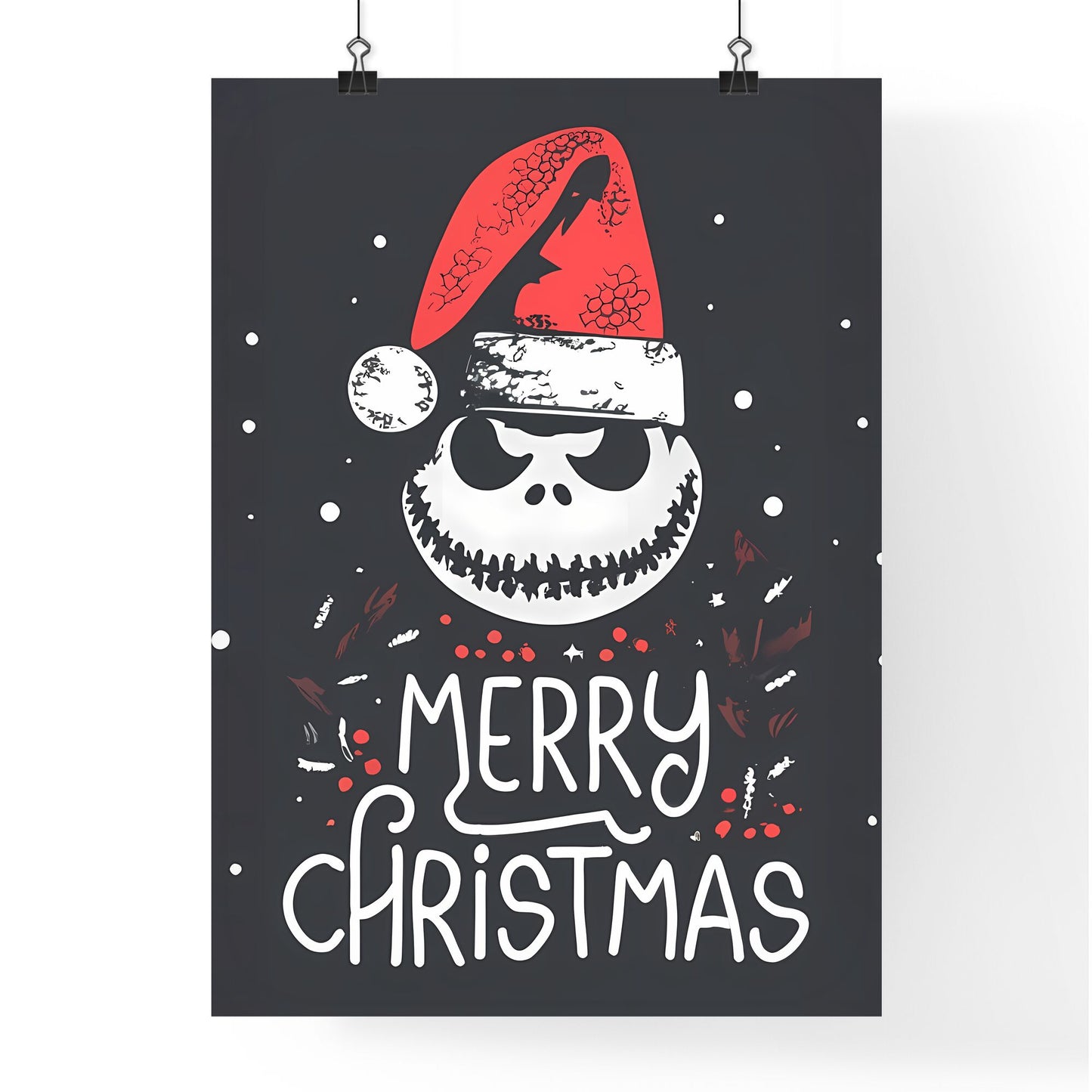 Merry Christmas - A Black And White Image Of A Cartoon Character Wearing A Red Hat Art Print Default Title