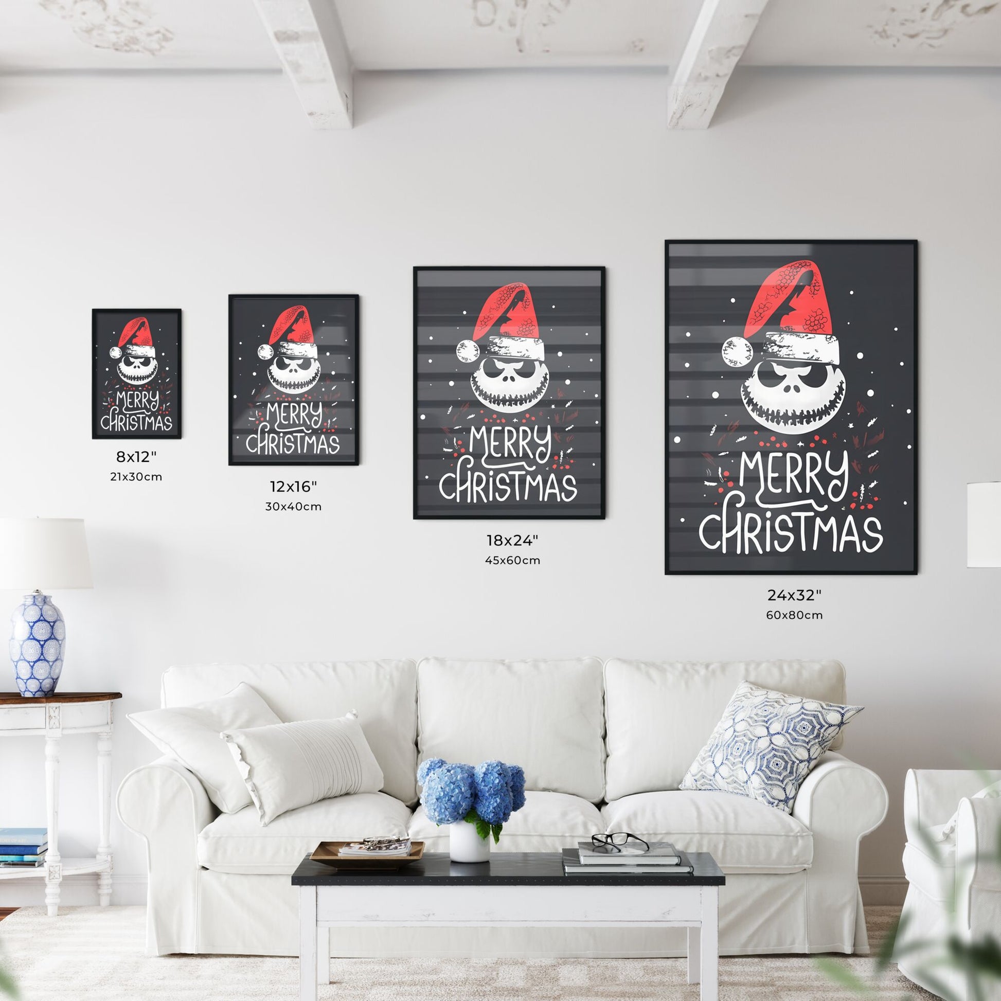 Merry Christmas - A Black And White Image Of A Cartoon Character Wearing A Red Hat Art Print Default Title