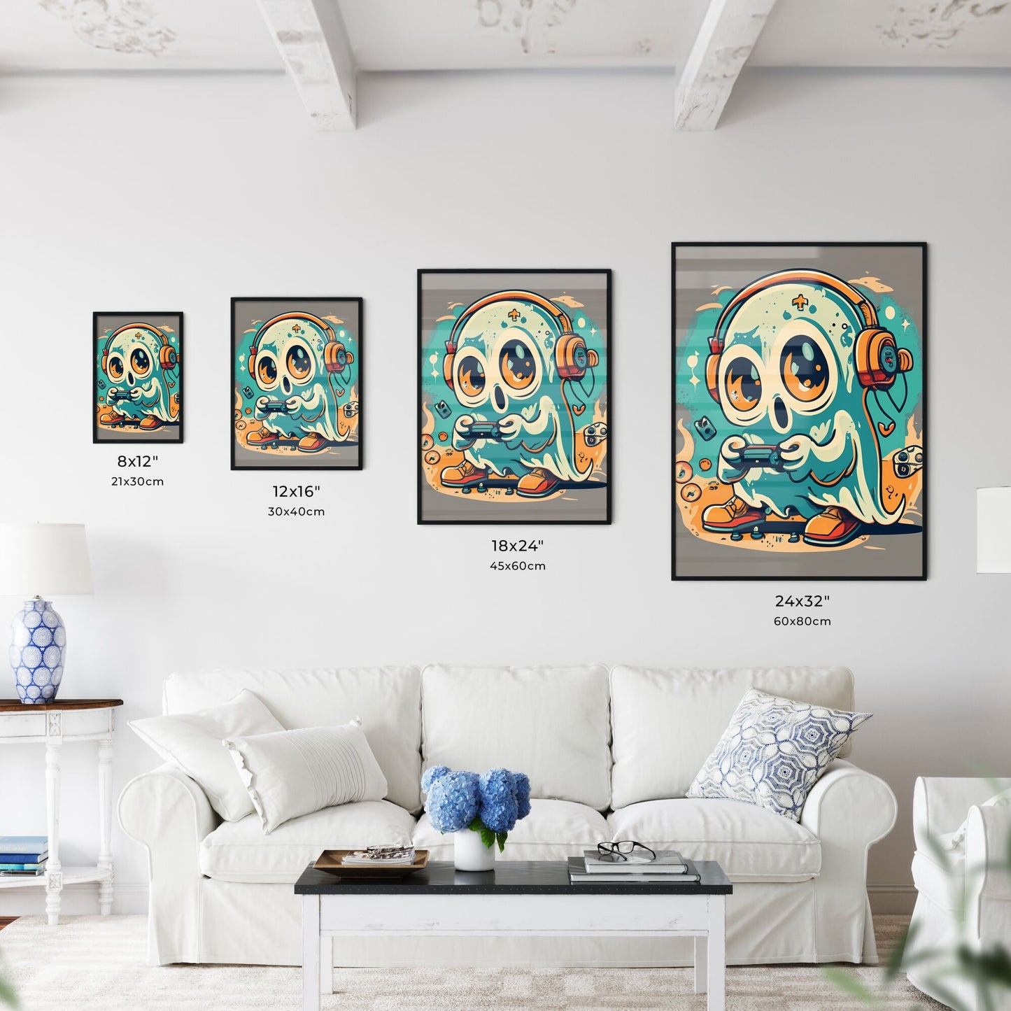 A Cartoon Of A Ghost Playing Video Games Art Print Default Title