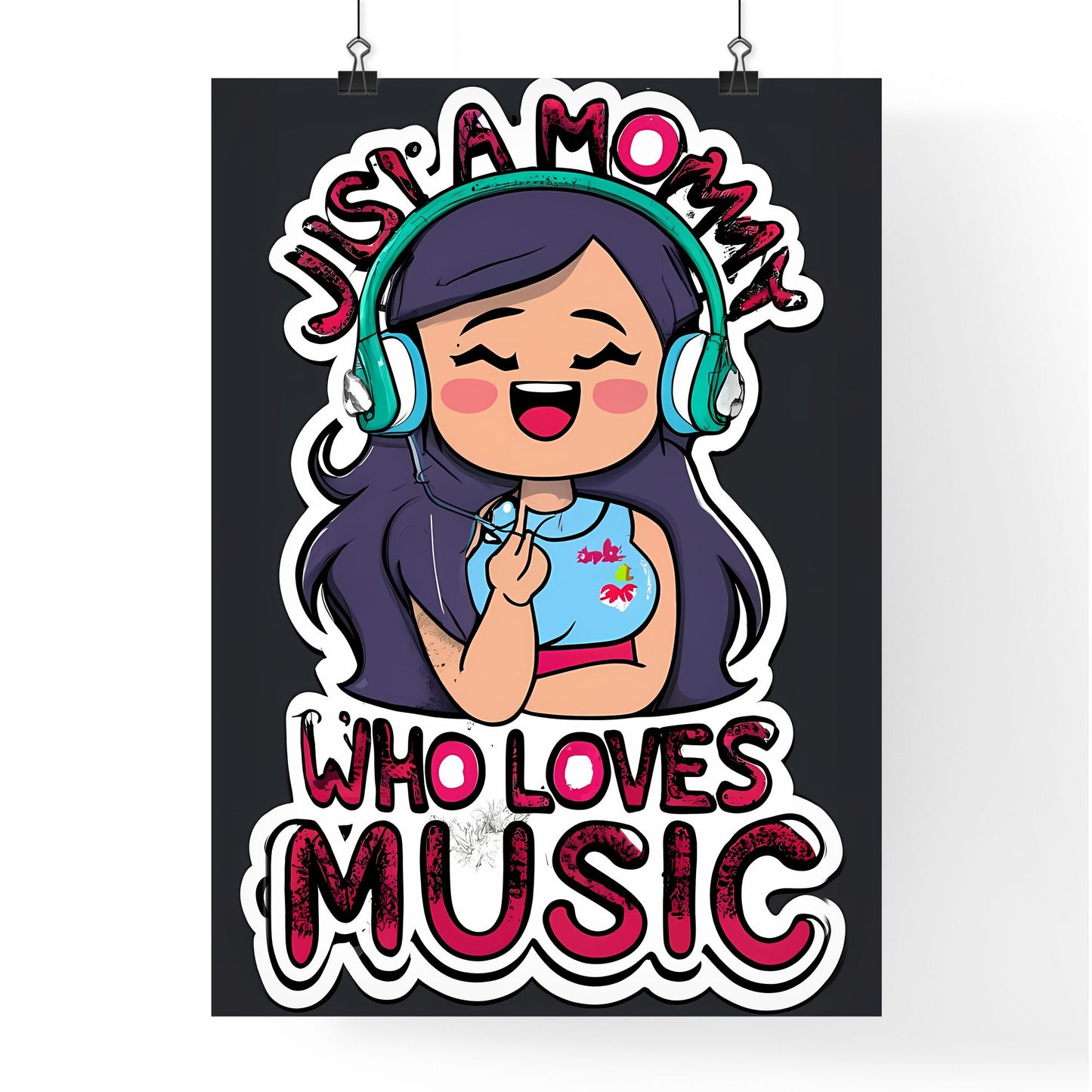 Just A Mom Who Loves Music - A Sticker Of A Girl Wearing Headphones Art Print Default Title