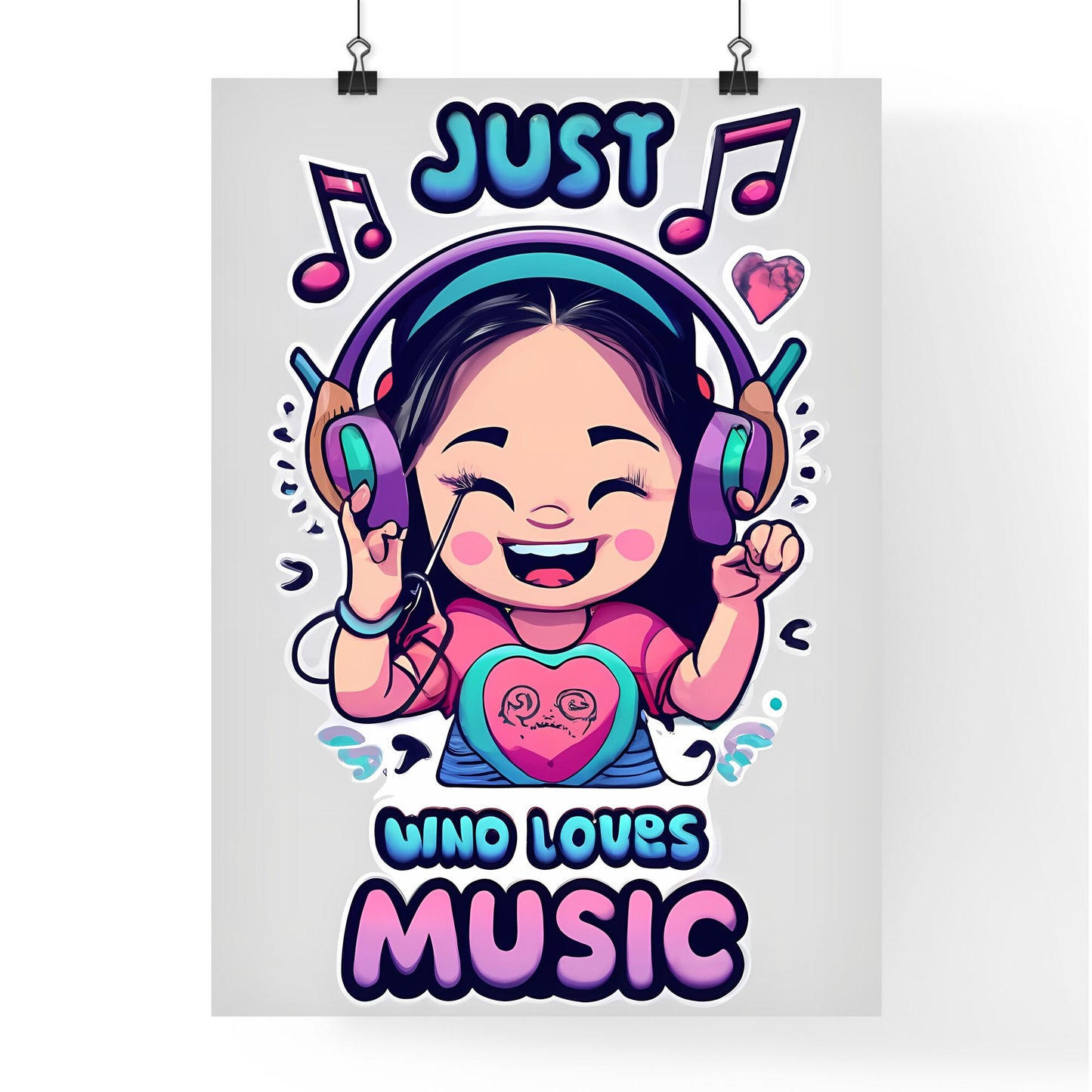 Just A Mom Who Loves Music - A Cartoon Of A Girl Wearing Headphones Art Print Default Title