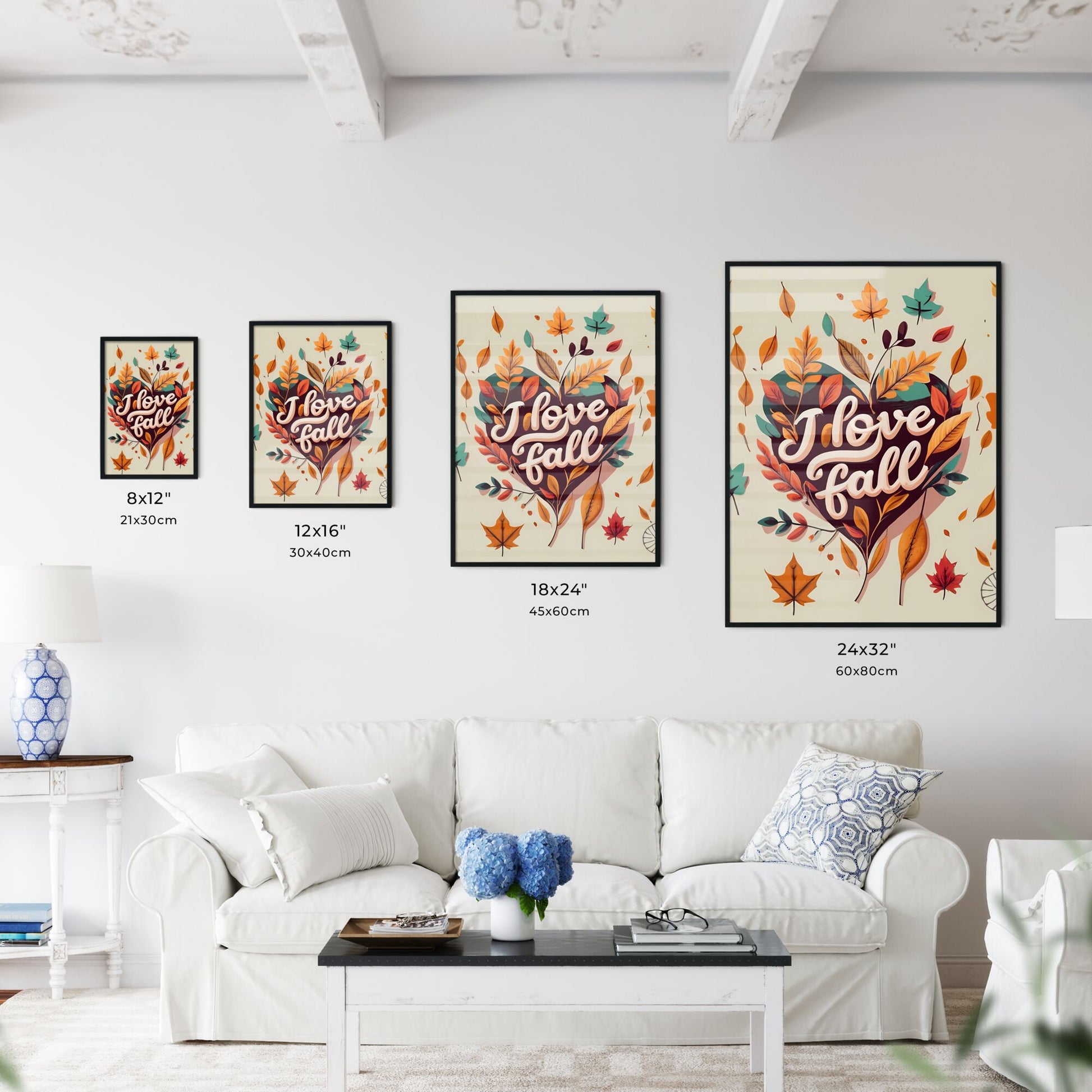 I Love Fall - A Heart Shaped Sign With Leaves And A Clock Art Print Default Title