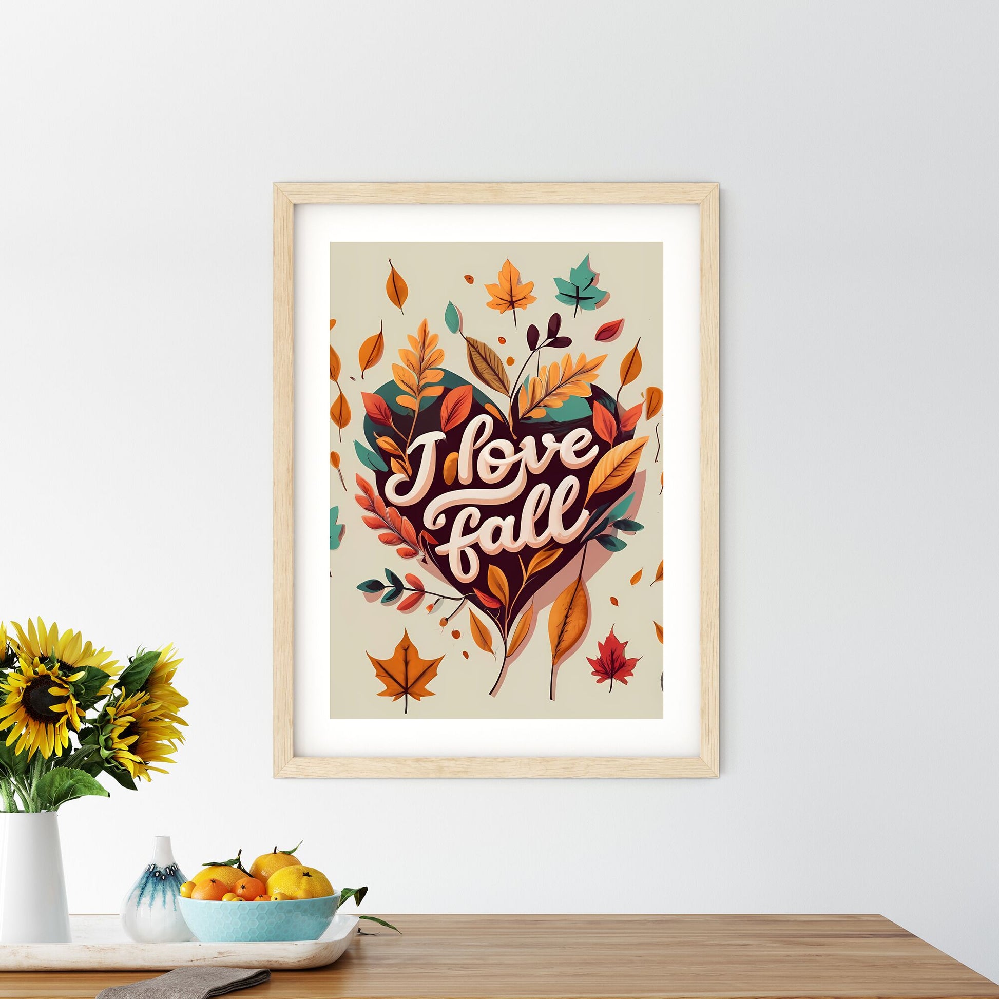 I Love Fall - A Heart Shaped Sign With Leaves And A Clock Art Print Default Title
