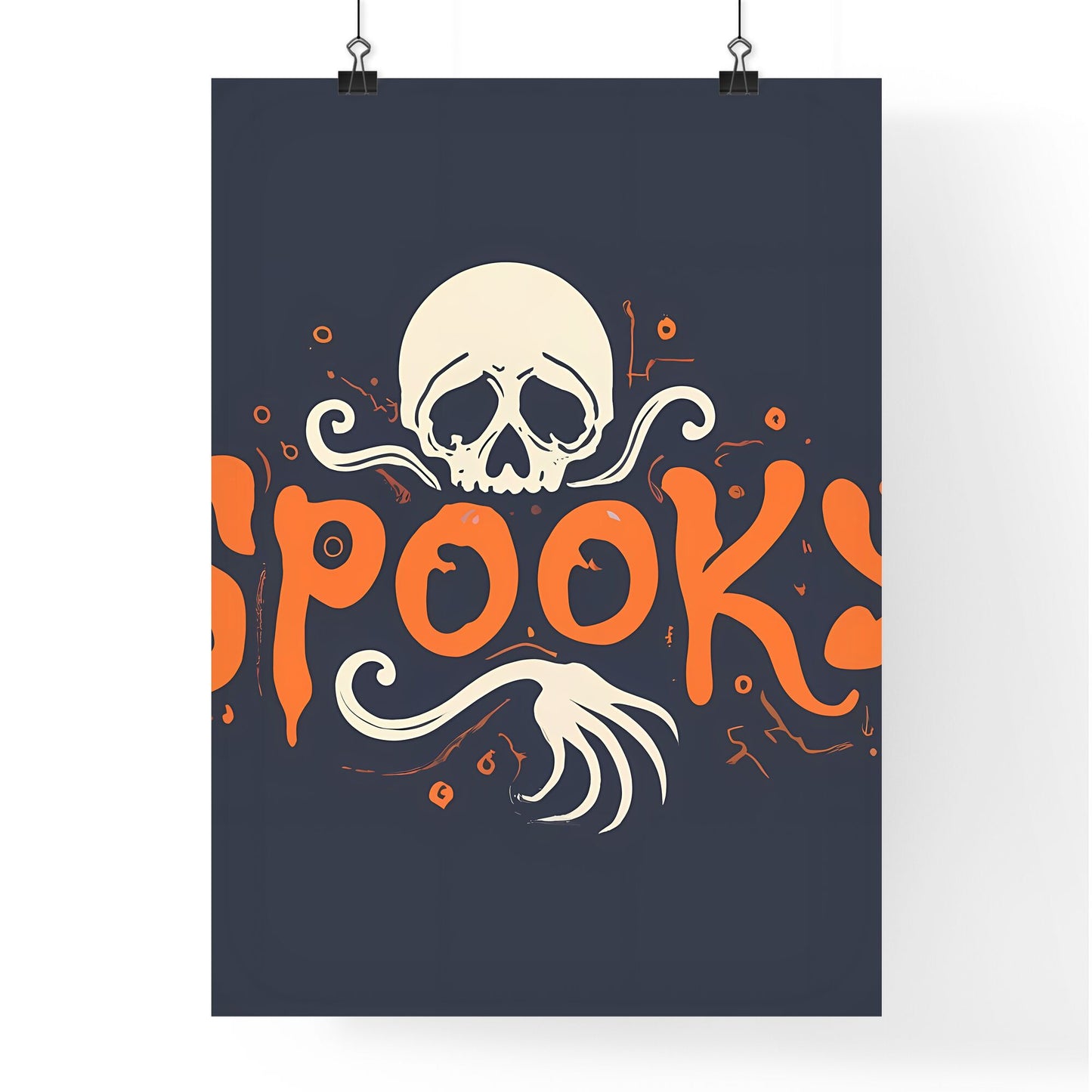 Spooky - A White Skull With Orange Letters And A Black Background Art Print Default Title