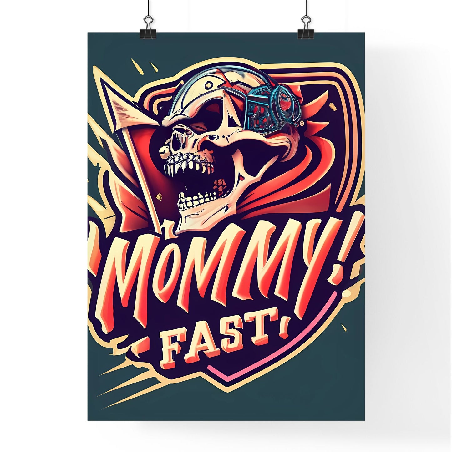 Mommy! Fast - A Skull With A Helmet And A Flag Art Print Default Title