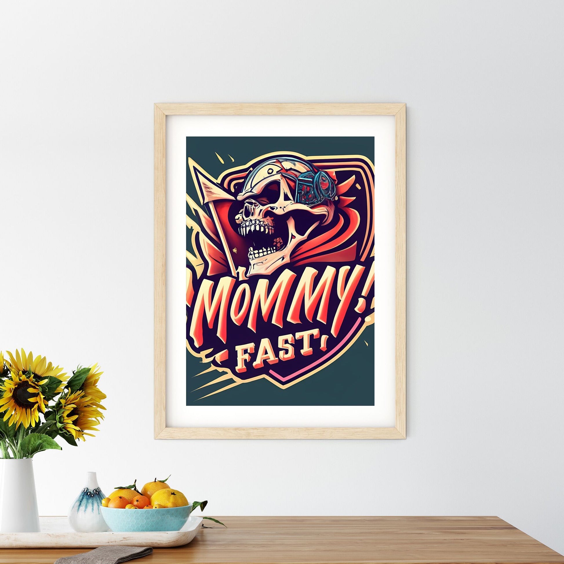 Mommy! Fast - A Skull With A Helmet And A Flag Art Print Default Title