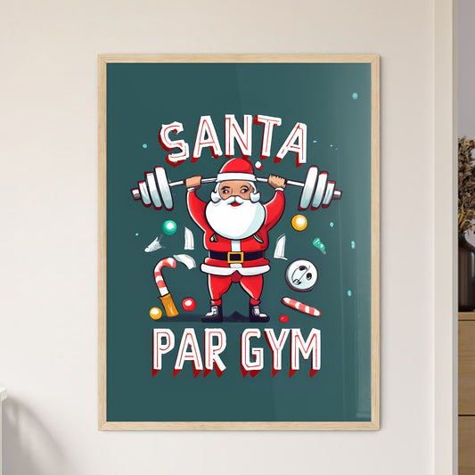 Santa Par Gym - A Cartoon Of A Santa Lifting A Barbell Art Print Default Title