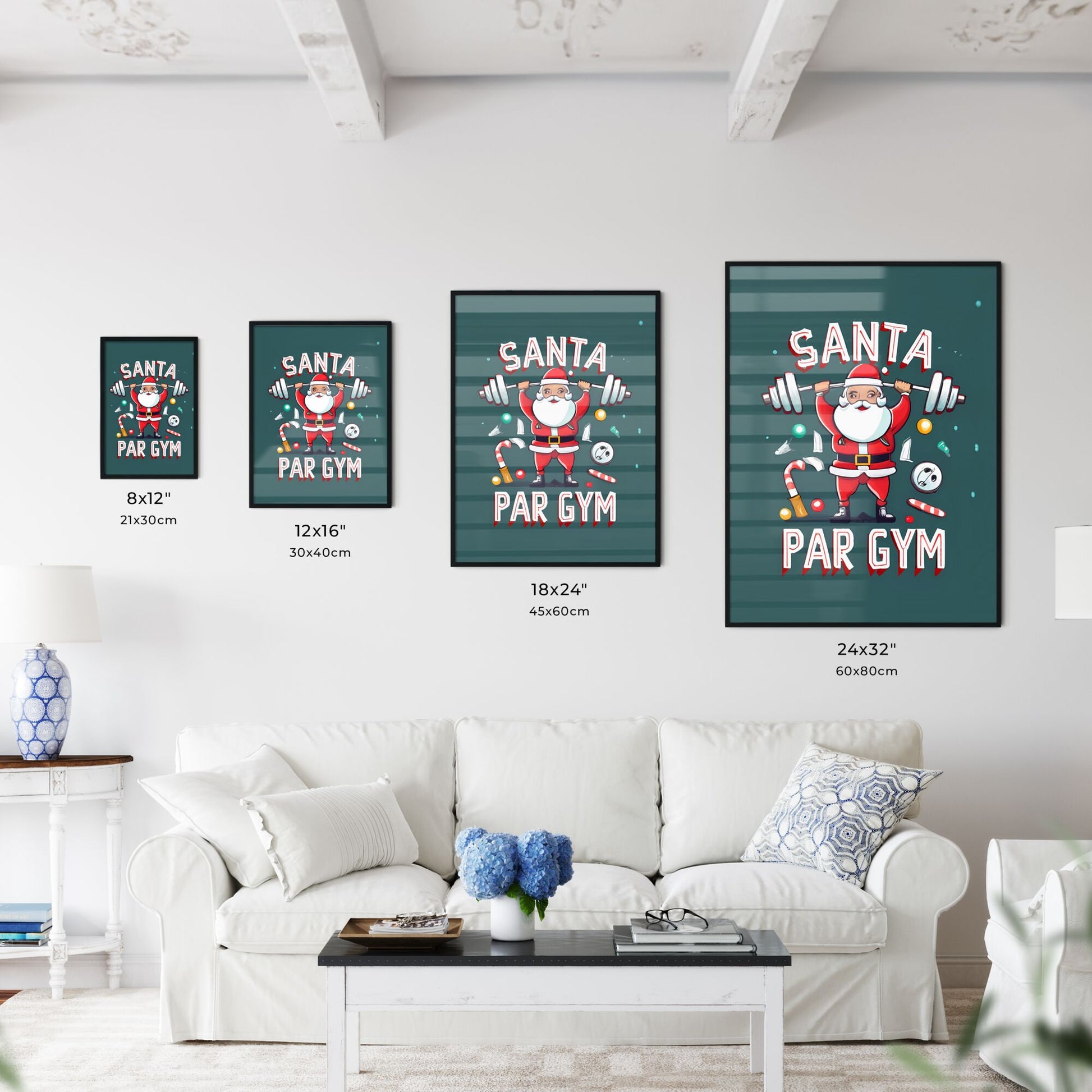 Santa Par Gym - A Cartoon Of A Santa Lifting A Barbell Art Print Default Title