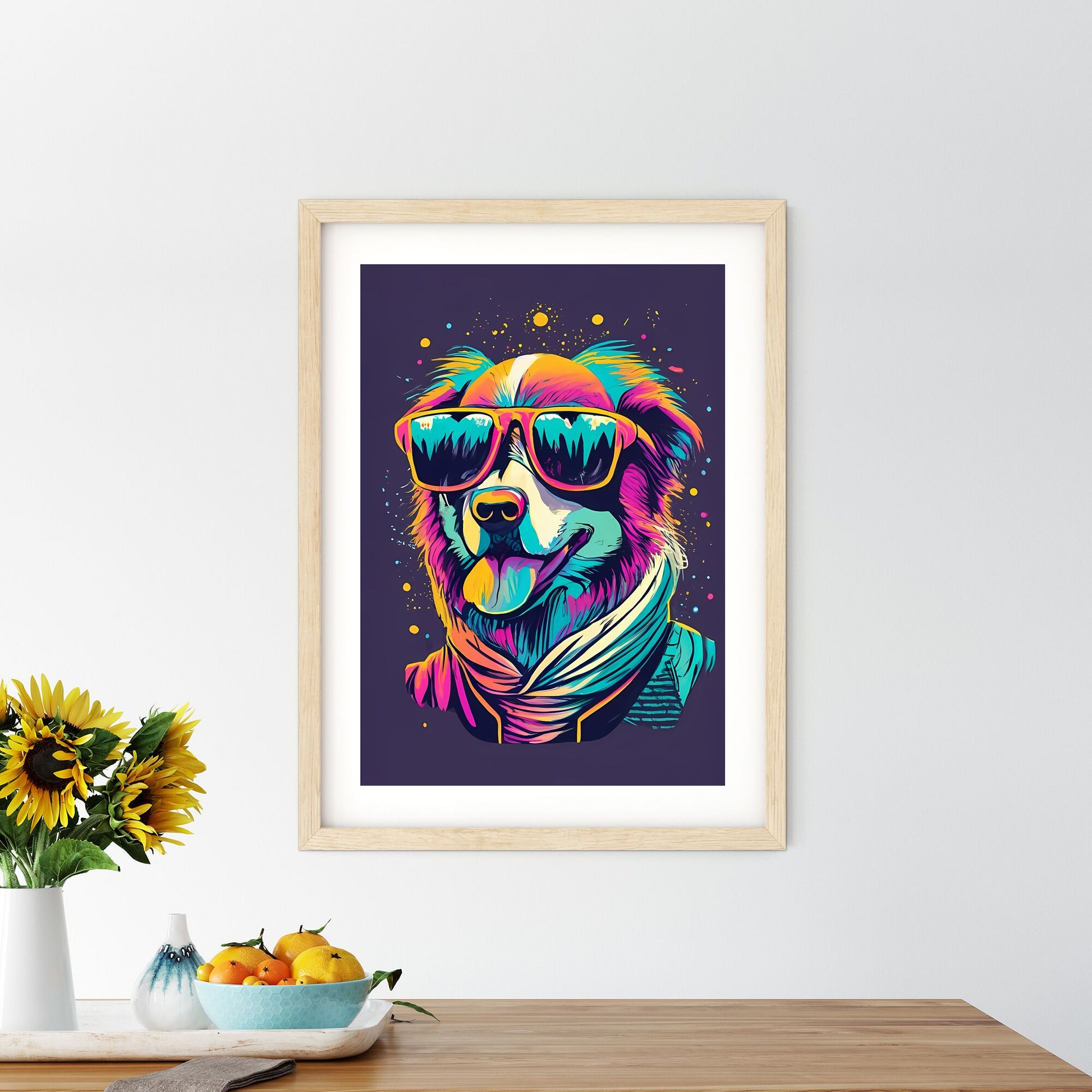 A Dog Wearing Sunglasses And Scarf Art Print Default Title