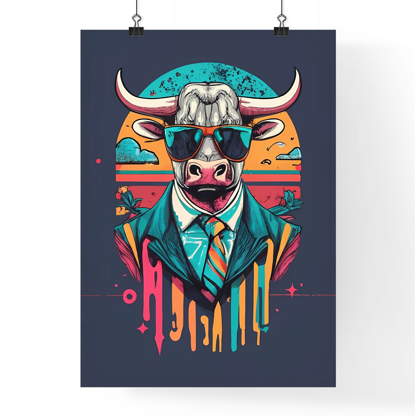 A Cow Wearing Sunglasses And A Suit Art Print Default Title