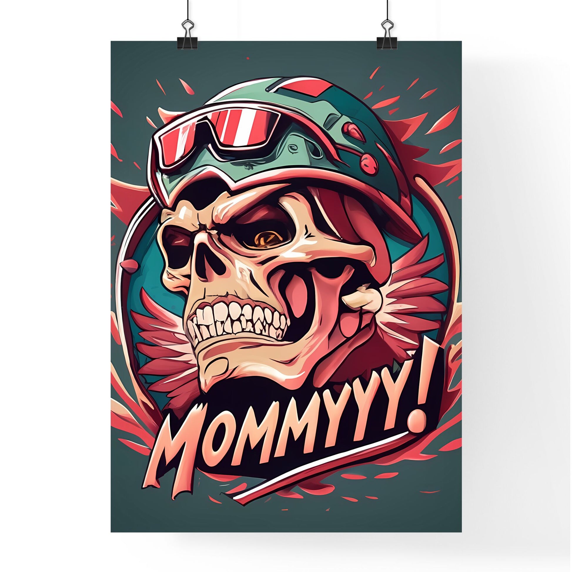 Mommyyy! - A Skull Wearing A Helmet And Sunglasses Art Print Default Title