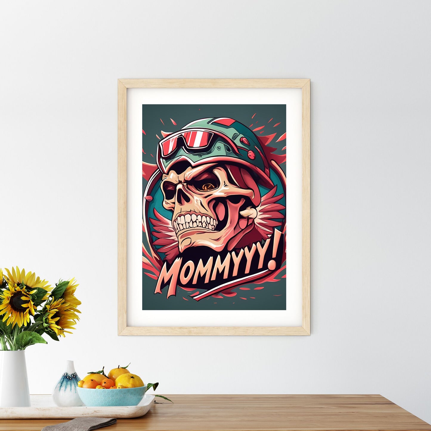 Mommyyy! - A Skull Wearing A Helmet And Sunglasses Art Print Default Title