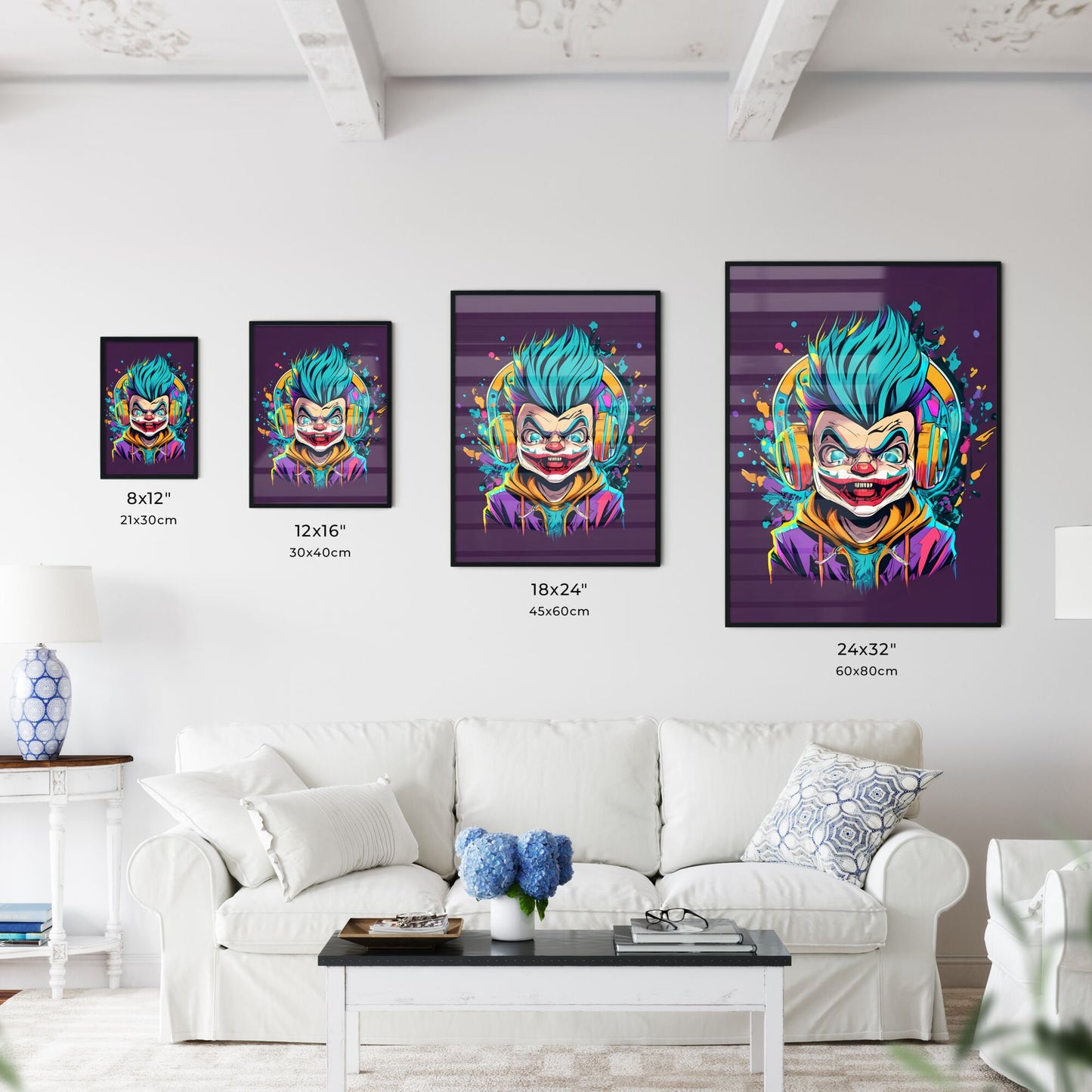 A Cartoon Of A Clown Wearing Headphones Art Print Default Title