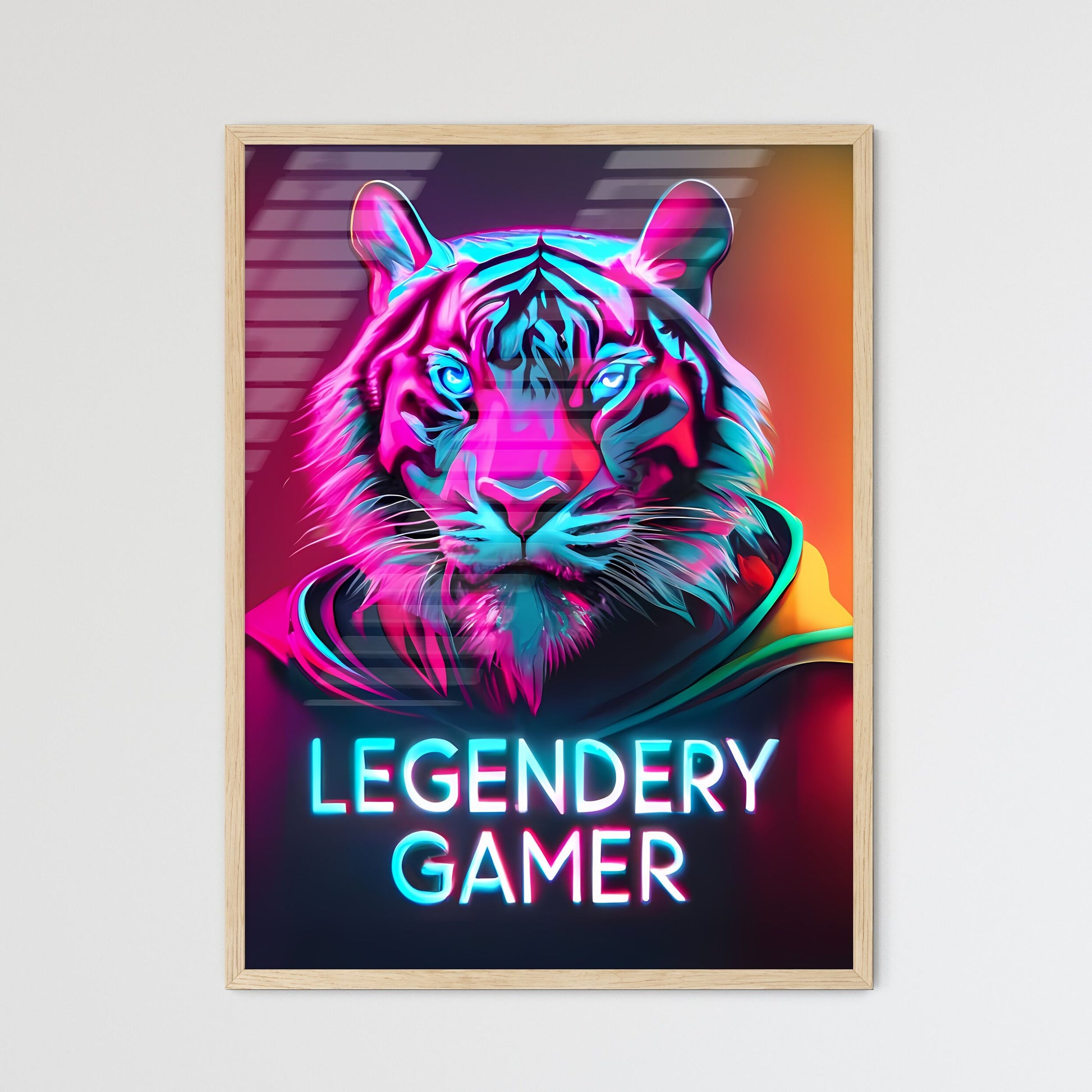 Legendary Gamer - A Tiger With Neon Lights Art Print Default Title