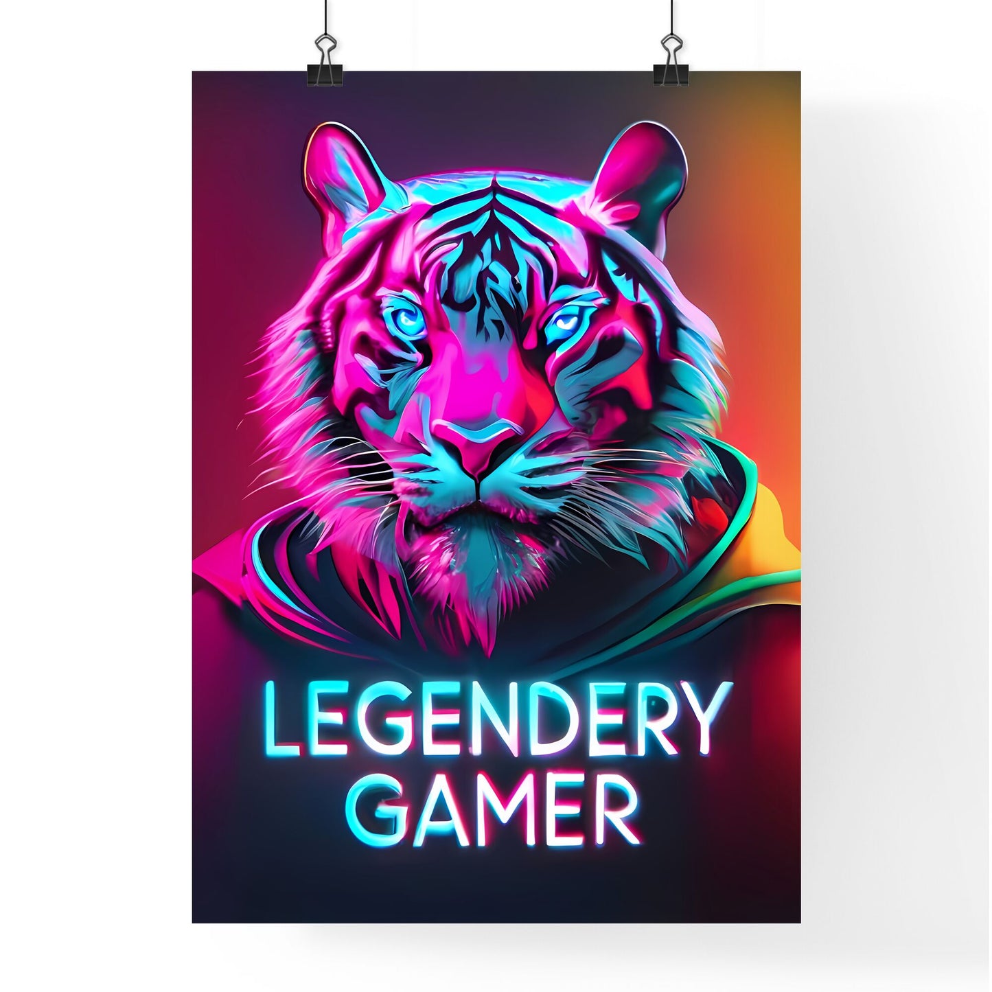 Legendary Gamer - A Tiger With Neon Lights Art Print Default Title