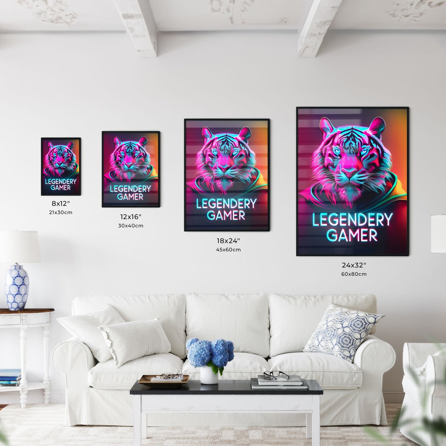 Legendary Gamer - A Tiger With Neon Lights Art Print Default Title