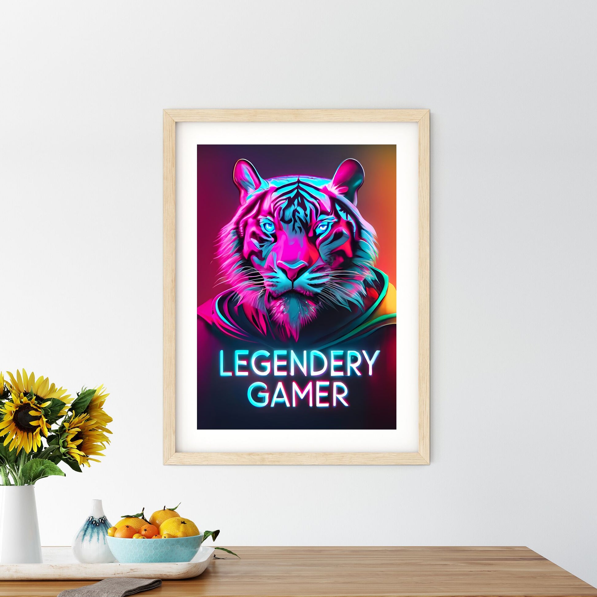 Legendary Gamer - A Tiger With Neon Lights Art Print Default Title