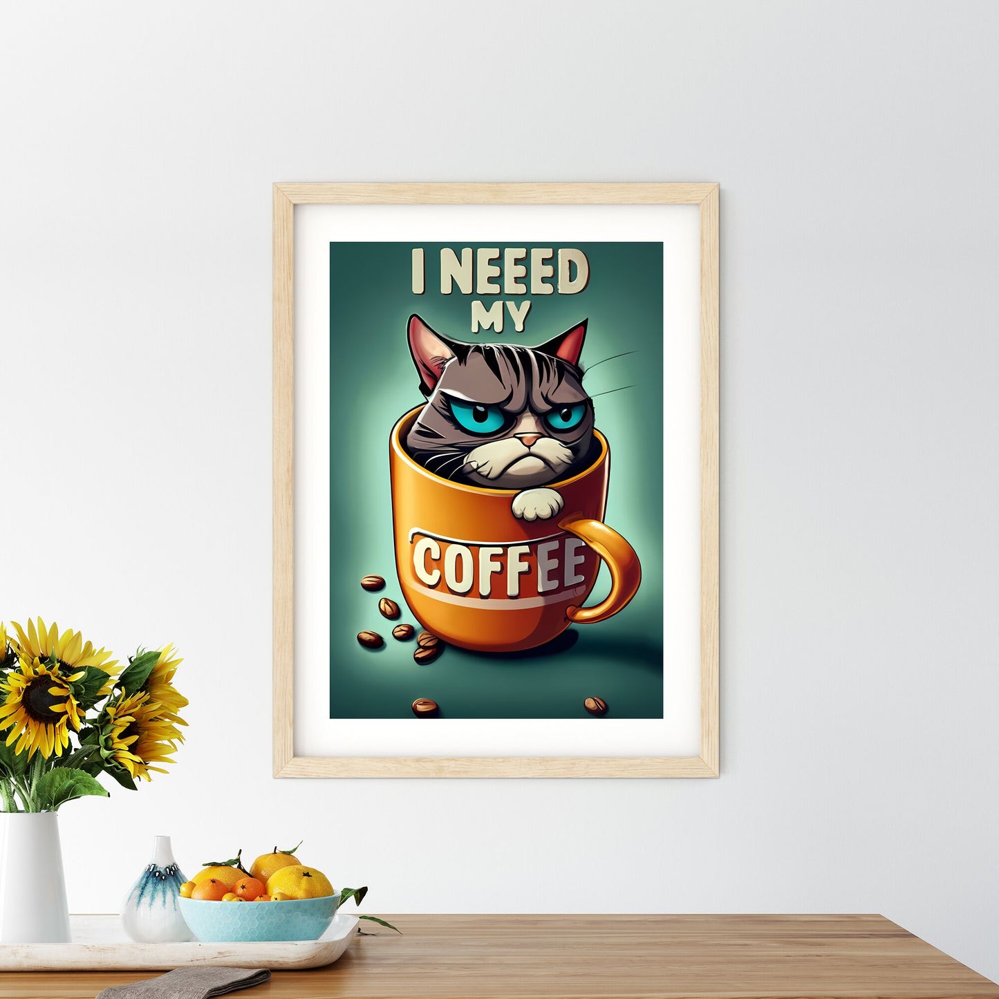 I Need My Coffee - A Cat In A Coffee Cup Art Print Default Title