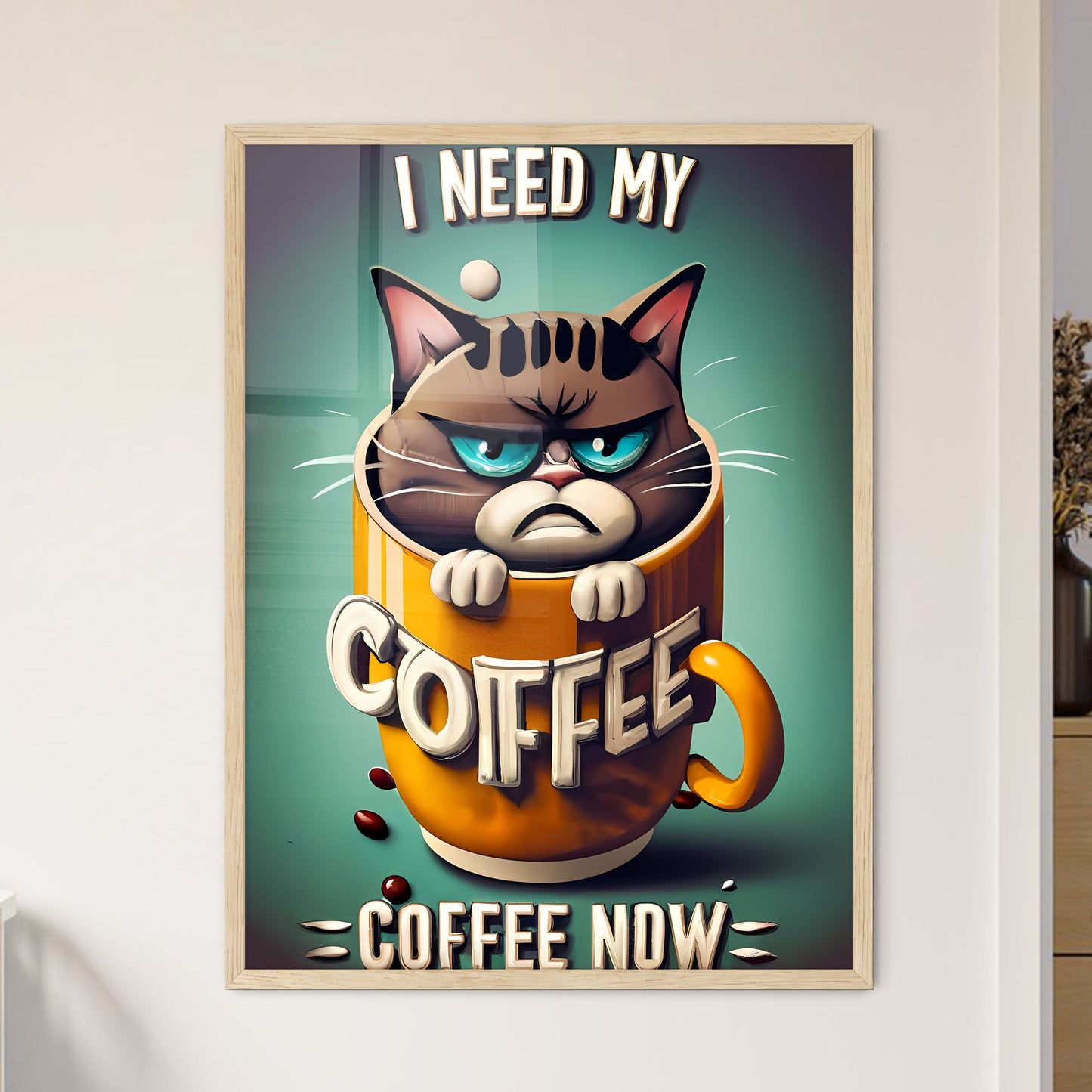 I Need My Coffee Now - A Cat In A Coffee Cup Art Print Default Title