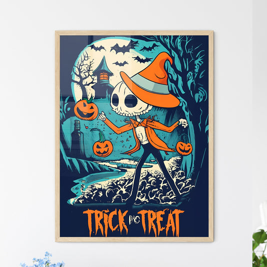 Trick Or Treat - A Cartoon Of A Skeleton Holding Pumpkins Default Title