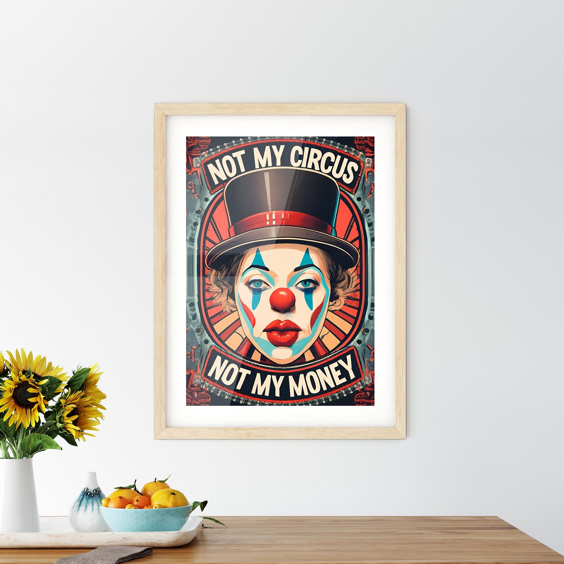 Not My Circus, Not My Money - A Clown With A Hat And Red And Blue Paint On It Default Title