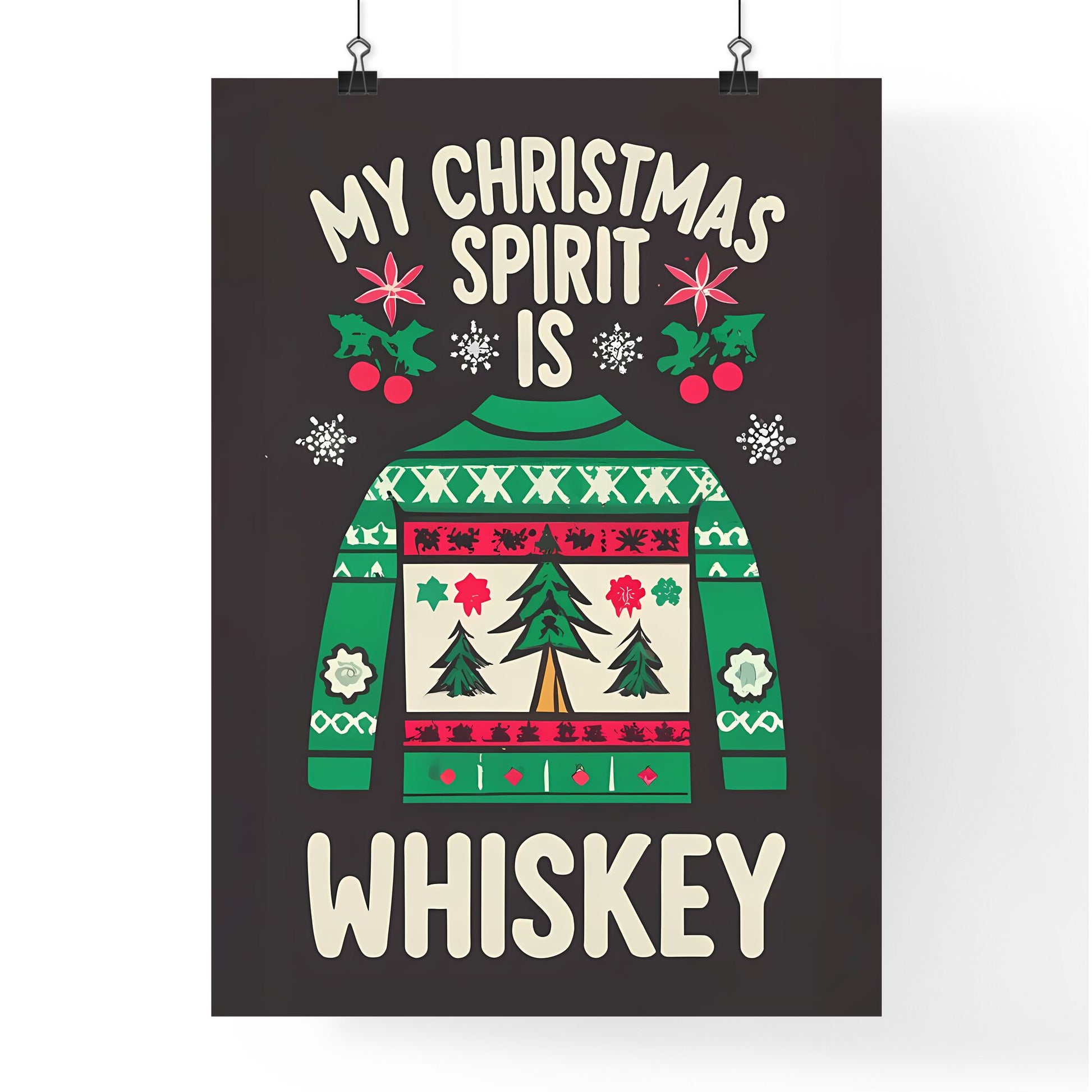 My Christmas Spirit Is Whiskey - A Graphic Of A Sweater With A Christmas Tree And Text Default Title
