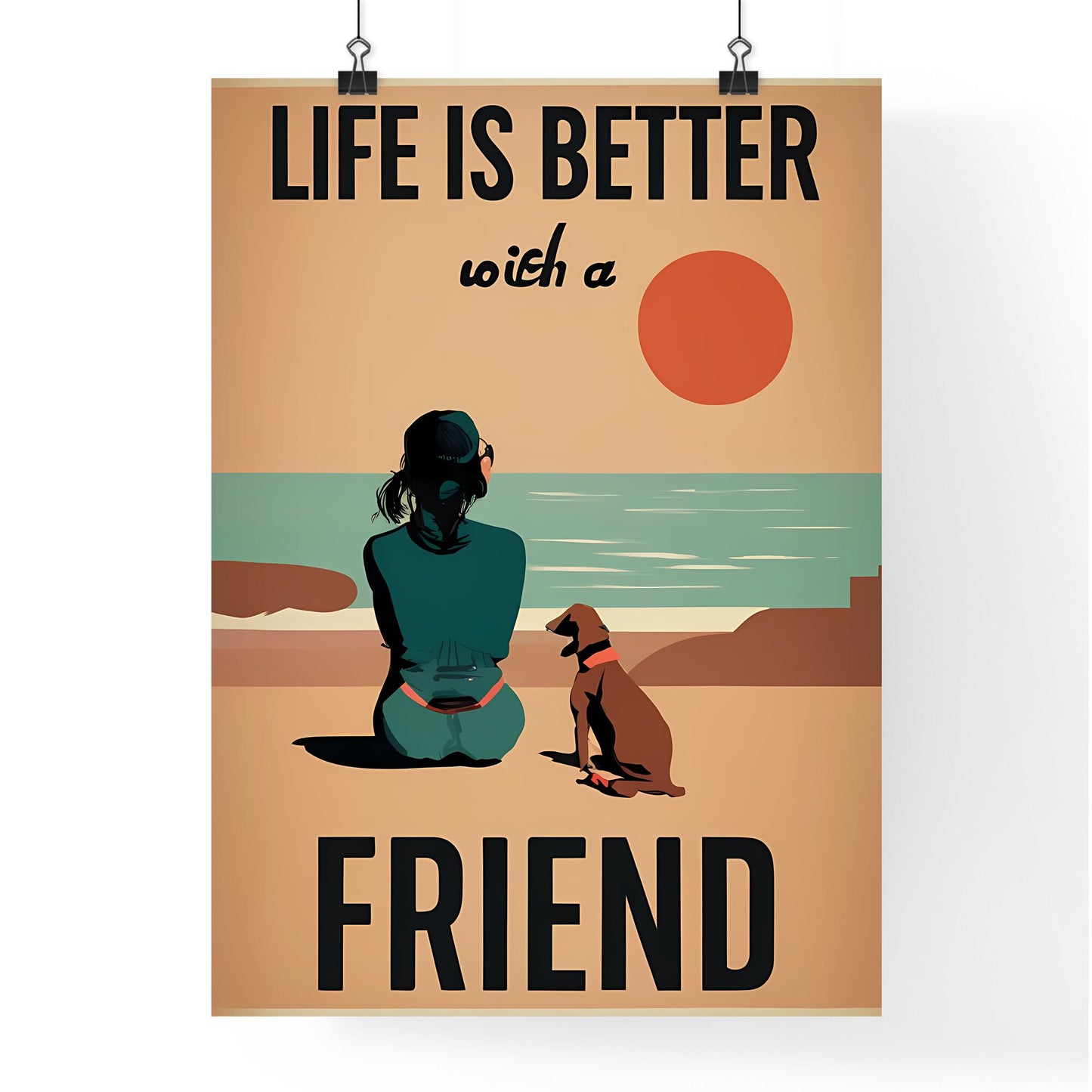 Life Is Better With A Friend - A Woman Sitting On A Beach With A Dog Default Title