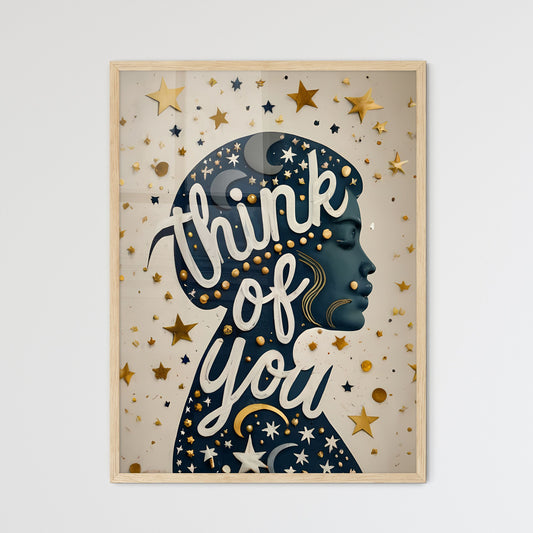 Think Of You - A Blue And Gold Painted Womans Head With Stars And Text Default Title
