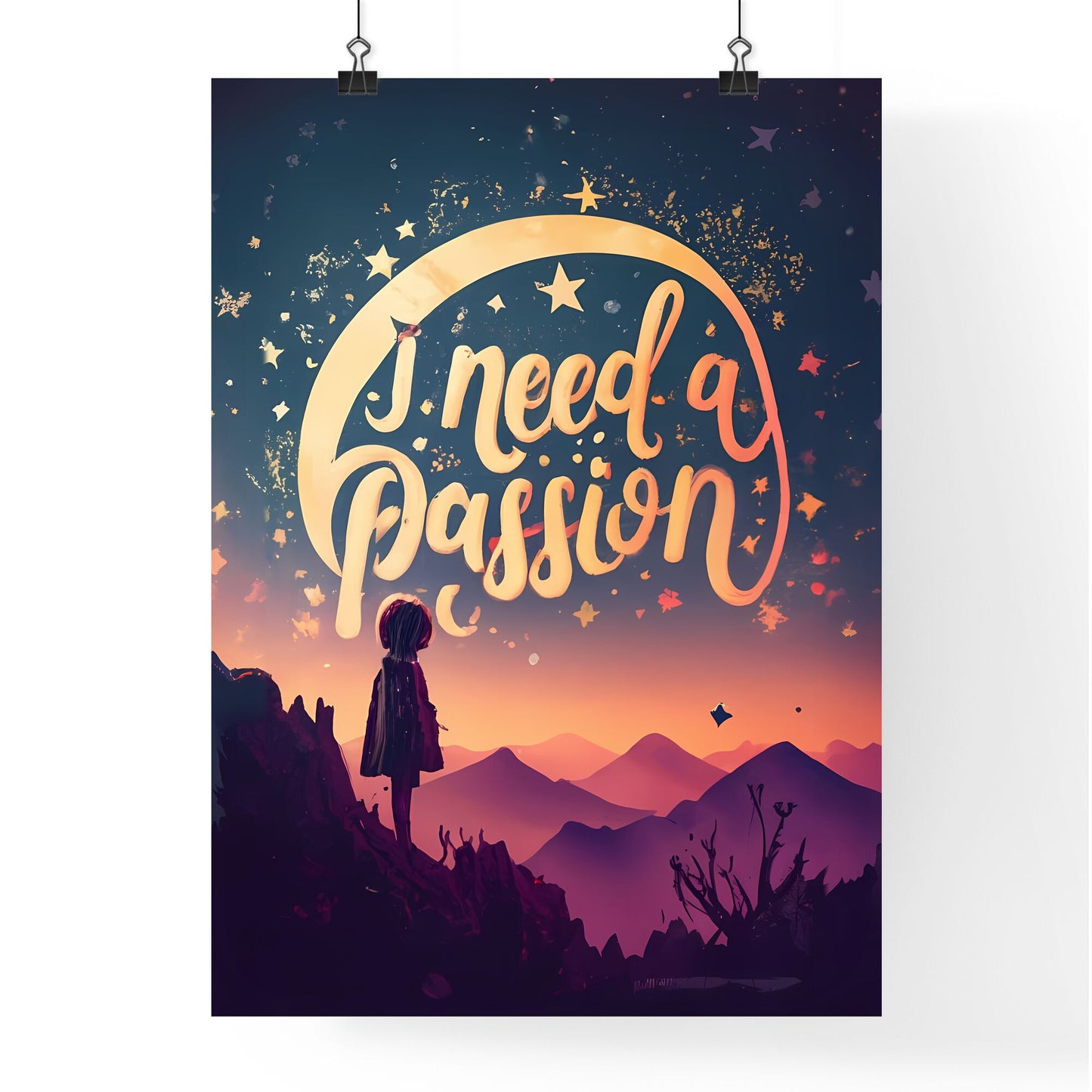 I Need A Passion - A Girl Standing On A Mountain Looking At A Moon And Stars Default Title