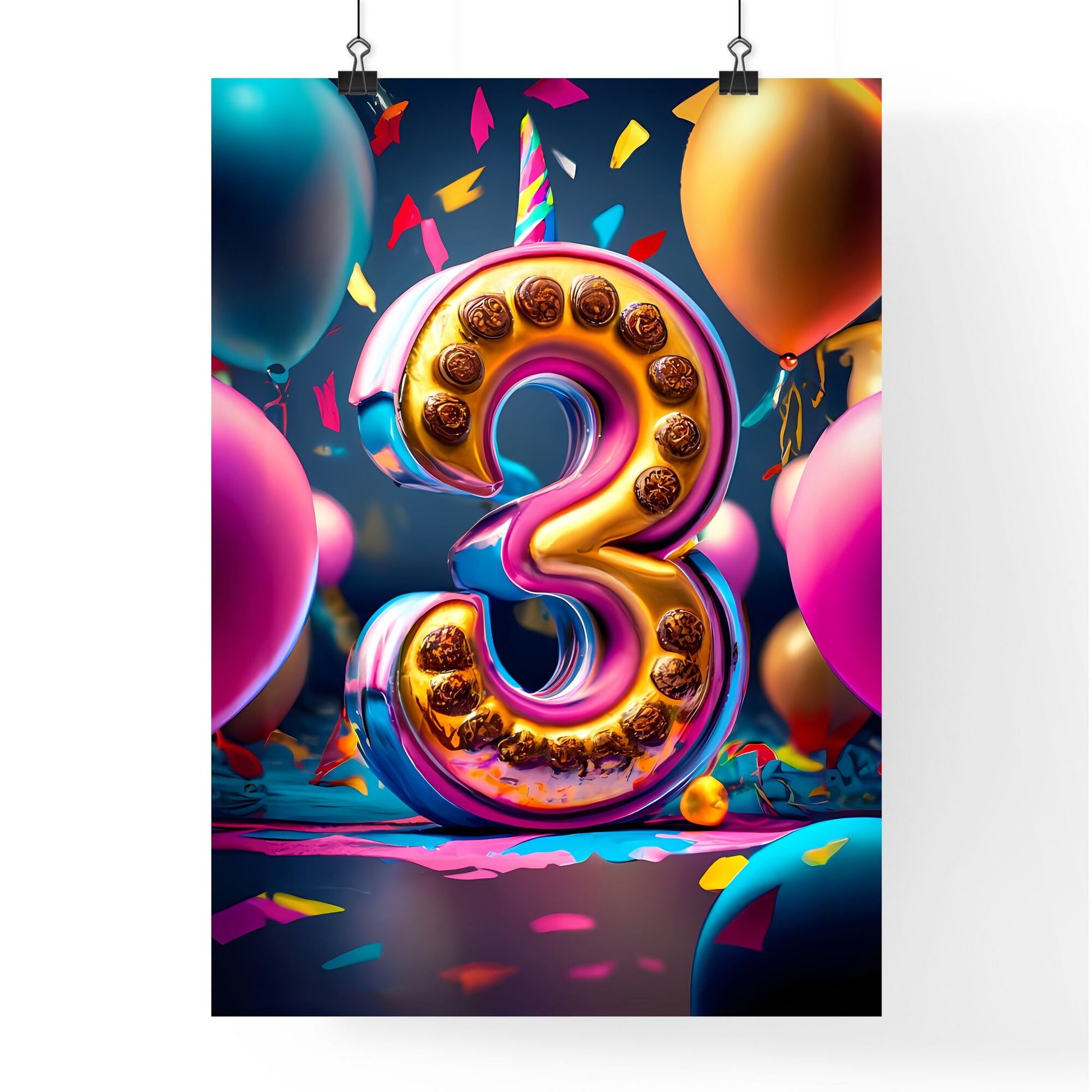 Happy 3Rd Birthday - A Number Three With Balloons And Confetti Default Title