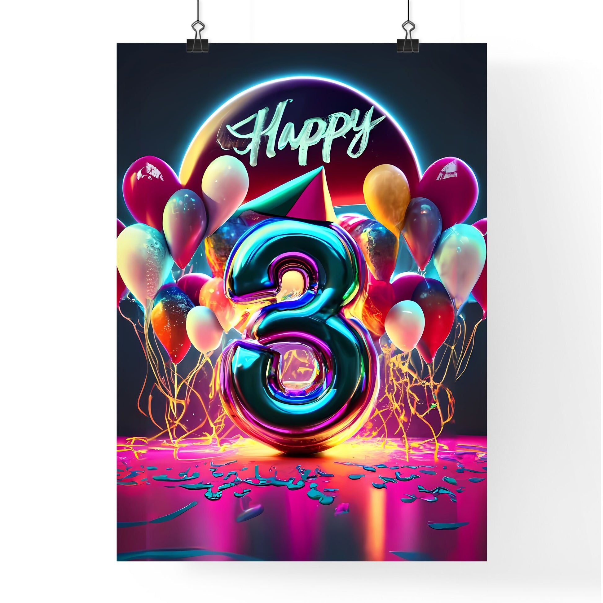 Happy 3Rd - A Number Three With Balloons Default Title