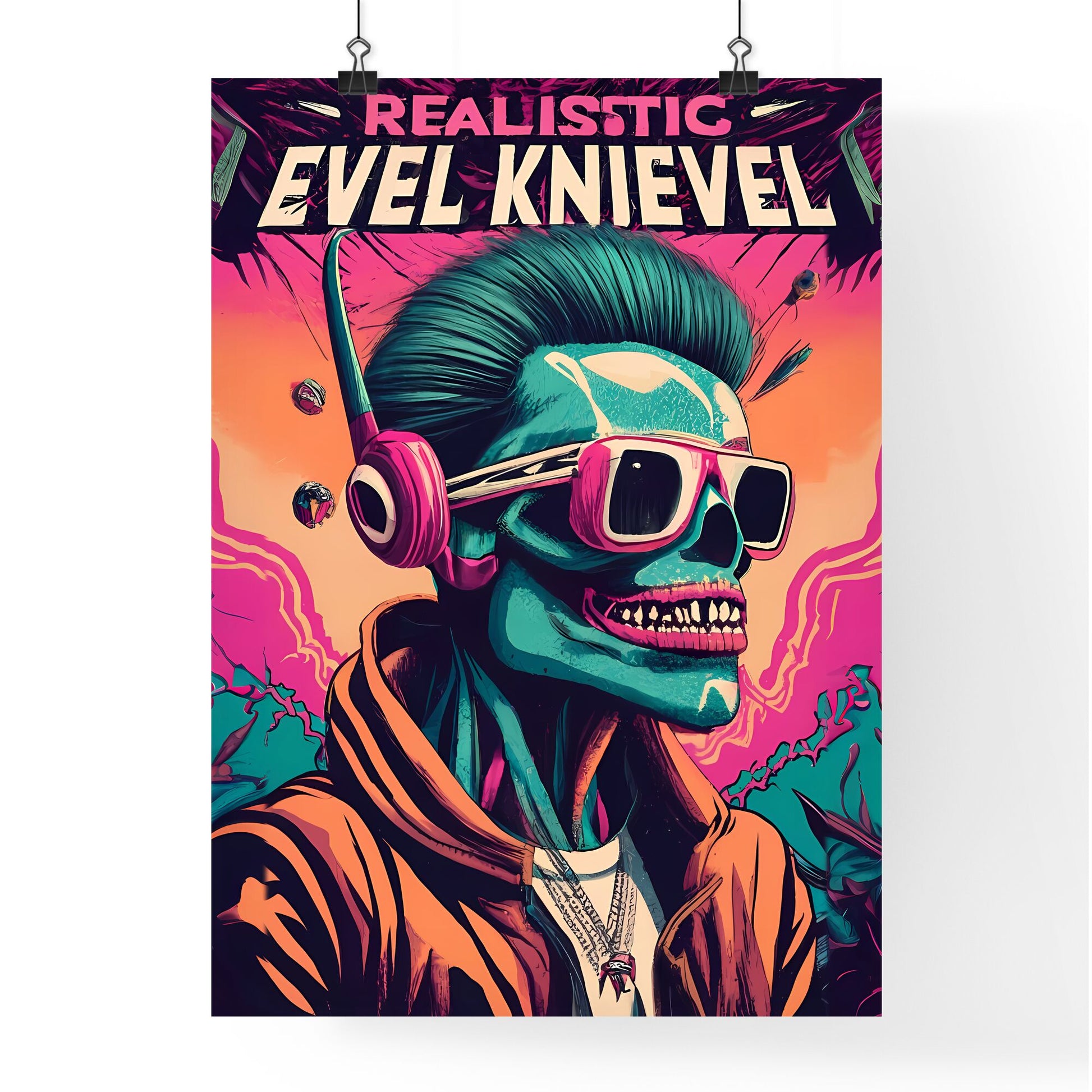 Evel Knievel - A Poster Of A Man With A Skull Wearing Sunglasses And Headphones Default Title