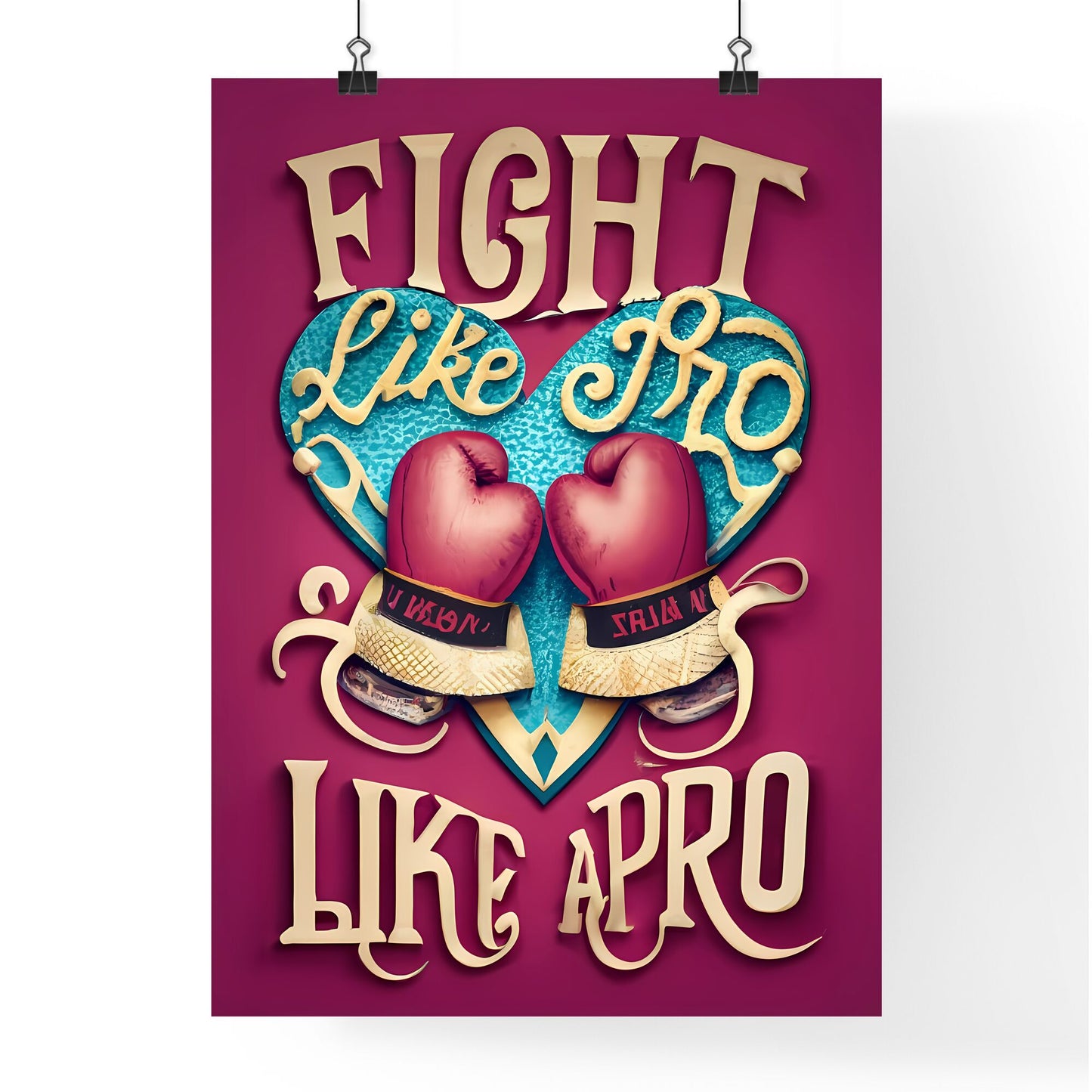 Fight Like A Pro - A Pink Boxing Gloves On A Blue Heart With Text Default Title